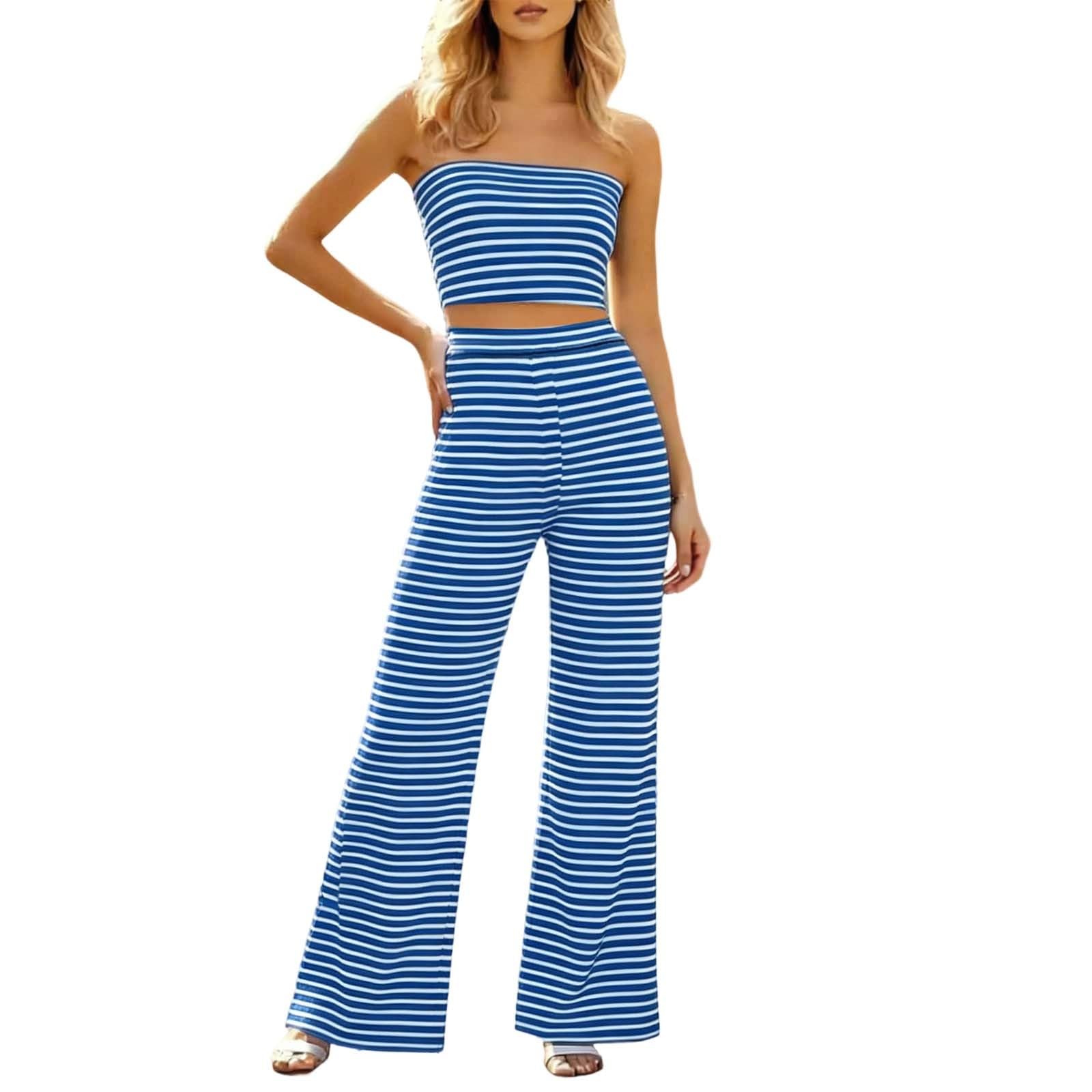 Schmal geschnittenes lässiges Zweiteiler-Set mit kontrastierender Wickel-Hose elastischem Bund für moderne Damen