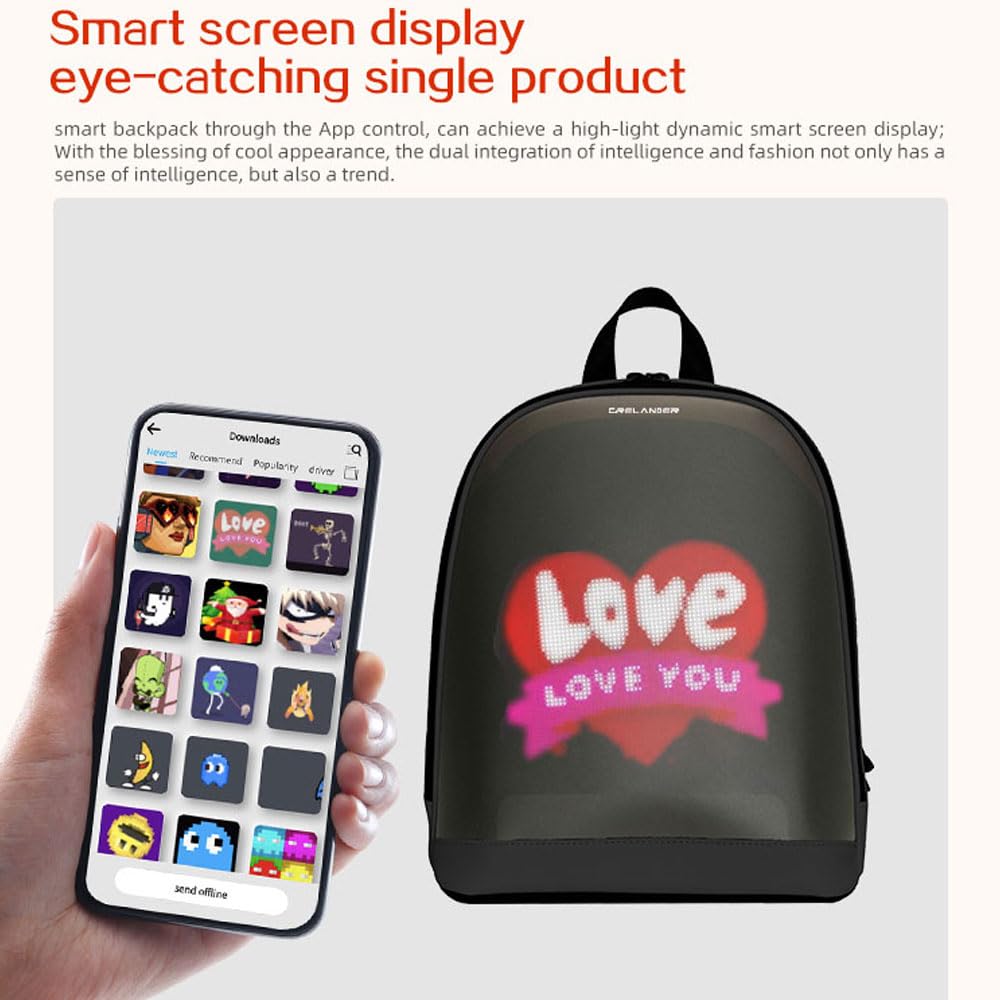 Crelander Zaino a LED, piccolo zaino per computer portatile con schermo programmabile, piccola borsa a tracolla intelligente dinamica moda per ciclismo viaggi Daypack App Control, 12 pollici