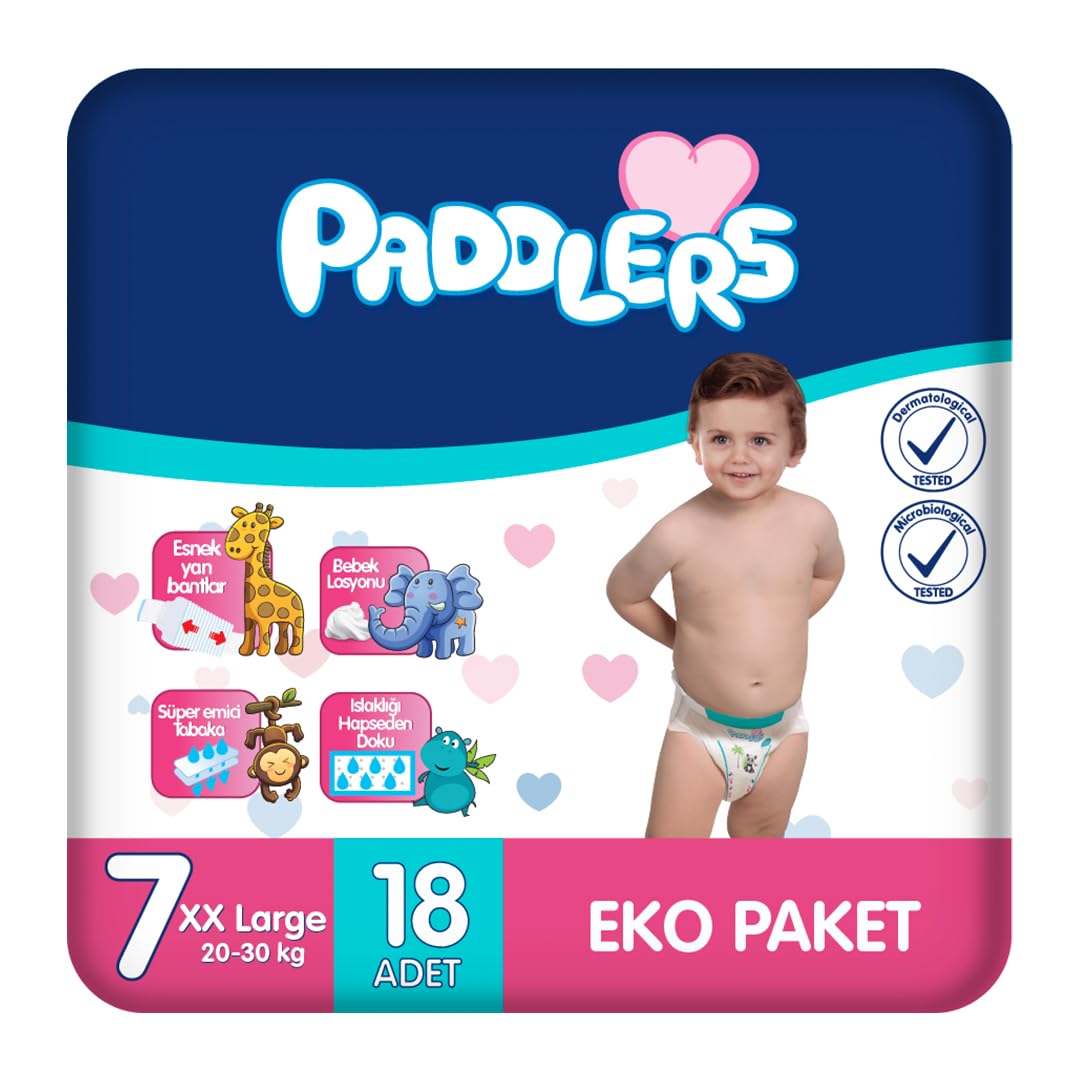 Paddlers Bebek Bezi 7 Numara XX-Large (20-30 Kg) 18 Adet – Eko Paket, Yüksek Emicilik
