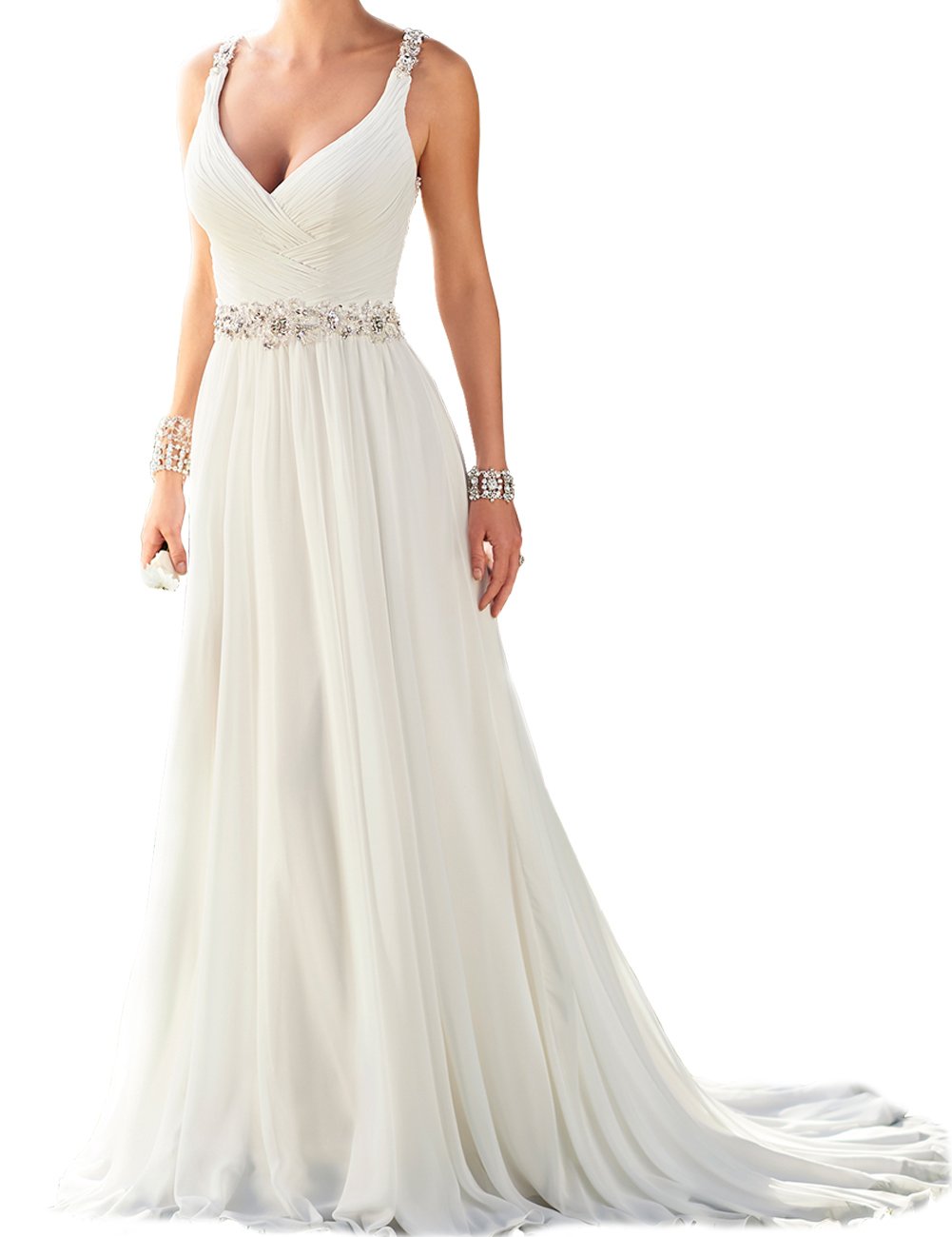 Strand Brautkleid Lange Chiffon Kleider Damen, Cremefarben, 40