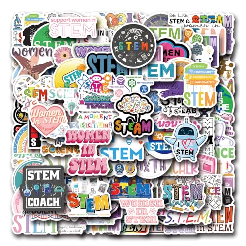 110Pcs Stem Stickers for Water Bottle Laptop Chemistry Biology Physics Science Stickers- Women in Stem Gifts Science Party Supplies- Gift for Women & Men