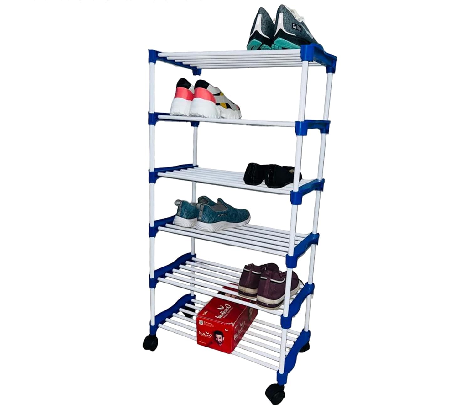 OBBO -foldable, Adjustable 6-Tier Shoe Rack - Durable Plastic & Metal Stand for Shoes, Bags, Toys & More - Easy Assembly, Space-Saving Design for Home Organization
