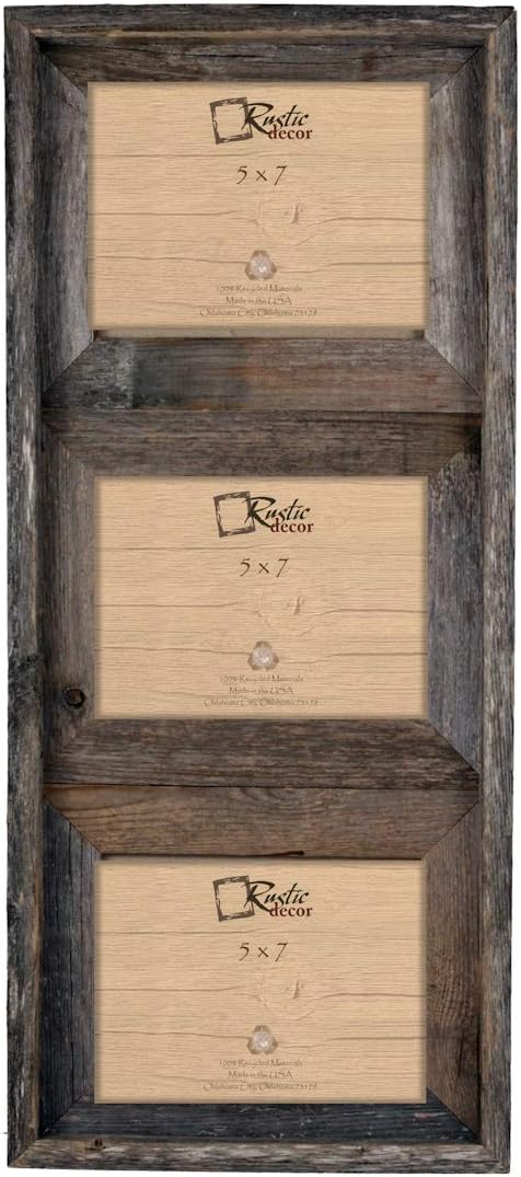 Cufsdo 5x7-2.5" Wide Reclaimed Rustic Barnwood Collage Photo Frame - Holds 3 Photos.