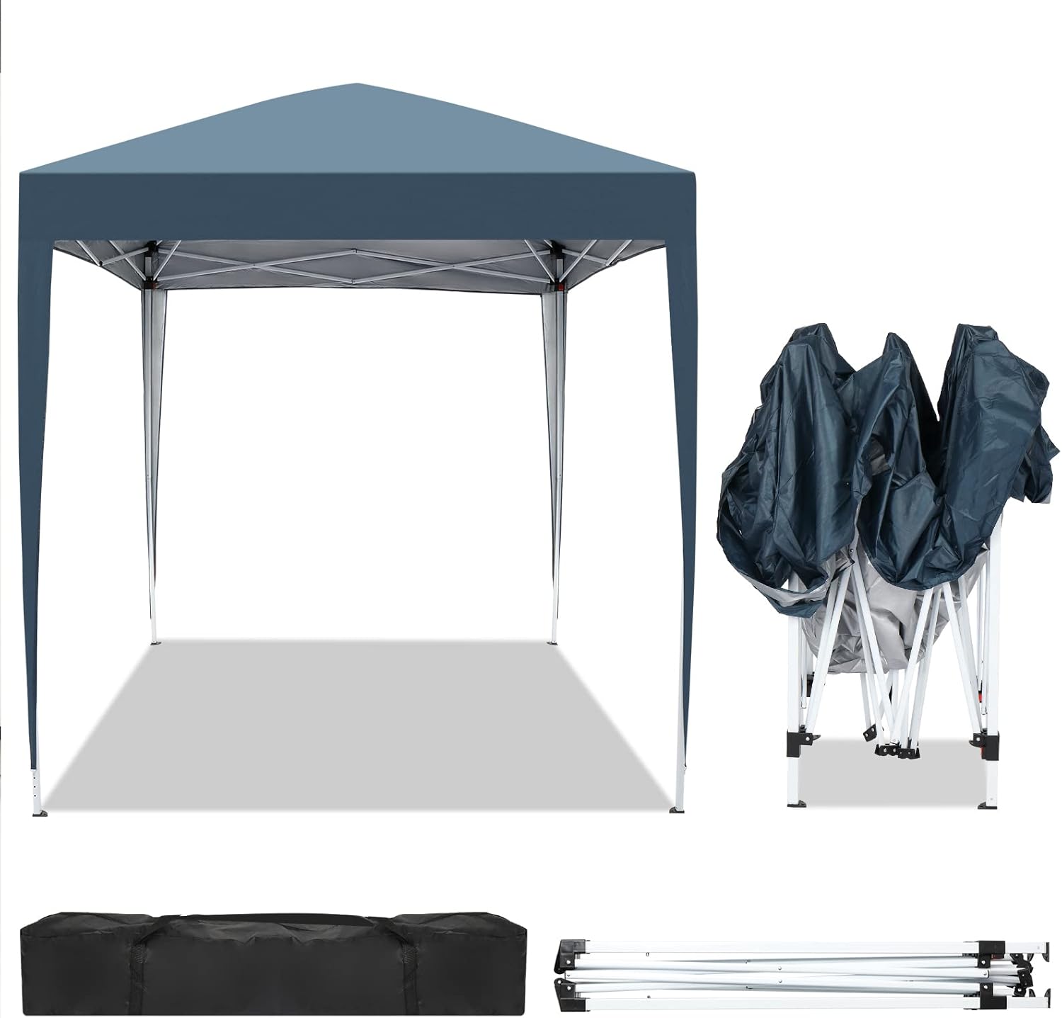 2 x 2m Practical Waterproof Right-Angle Folding Tent,Portable Folding Tent with Carrying Bag and Windproof Fixed Stakes,Adjustable Outside Canopy Backyard Steel Frame Portable Gazebo for Camping