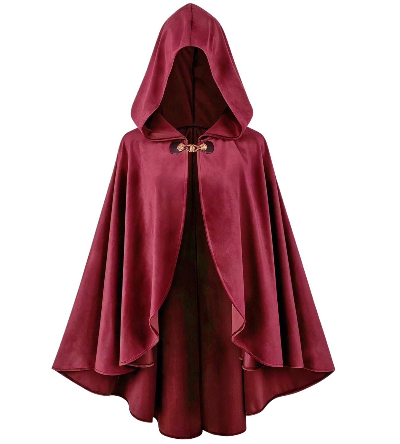 kasahara Renaissance Hooded Cape Midi Medieval Clothing Cape Men Women Fairies Witch Coat Cape Adult Vampire Viking Costumes Halloween Carnival LARP (Red, 100 cm)