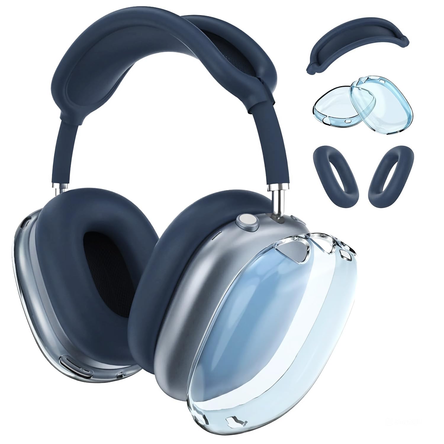Silikonowe Etui do AirPods Max Słuchawki przez MMOBIEL - Przezroczyste, Miękkie Nauszniki z TPU, Silikonowe Etui na Słuchawki, Osłona z Opaską Głow - Ochraniacz Zapobiegający Zarysowaniom – Niebieski