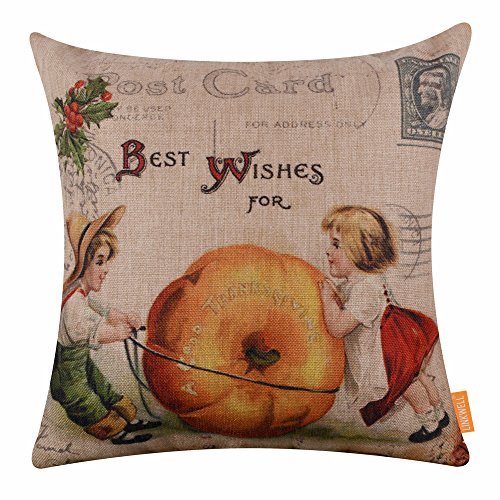 LINKWELL Thanksgiving Pillow Cover 18x18, Farmhouse Pumpkin Decorative Pillow Cover, Fall Decor for Home Indoor, Autumn Cushion Pillowcase for Sofa Couch CC862