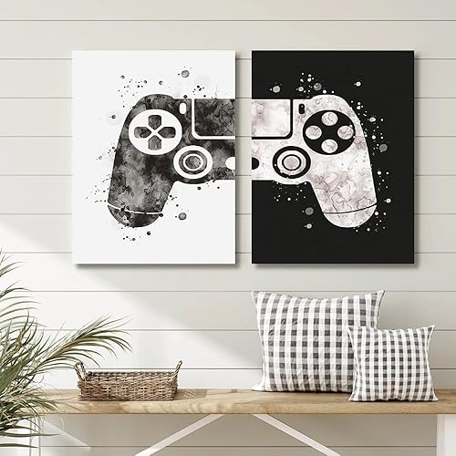 Miniatura 3 de LUHDFYS Pósteres de gamepad para decoración de habitación de niños, con temática de videojuegos, lienzo en blanco y negro, arte de pared para