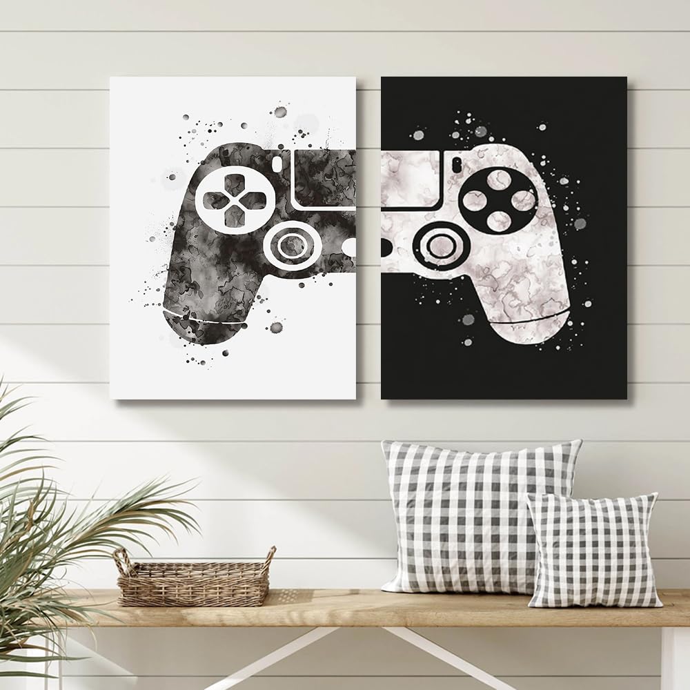 Póster de gamepad para pared, lienzo para niños, decoración de sala de juegos, póster de pared con temática de videojuegos, lienzo para pared de videojuegos en blanco y negro, arte de pared para