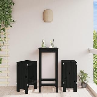 Silla de jardín, muebles de terraza, silla de balcón, silla de terraza, taburete de bar, 2 unidades, color negro, 40 x 36 x 75 cm, madera maciza de pino para terraza, patio trasero, casas de