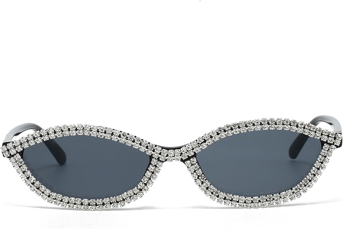 LJCZKA Rhinestone Cat Eye Oval Sunglasses for Women Retro Small Diamond Sunglasses Jeweled Frame Bling Costume Party Shades