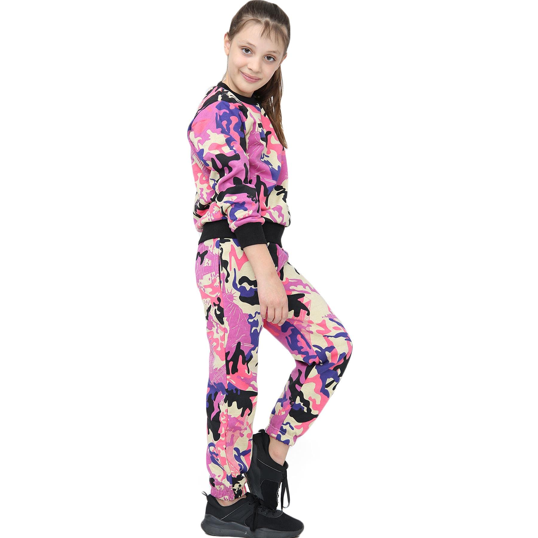 A2Z 4 Kids Chándal unisex de cuello redondo de forro polar para niñas y niños - T.S Plain 108 Camo Baby Pink 11-12