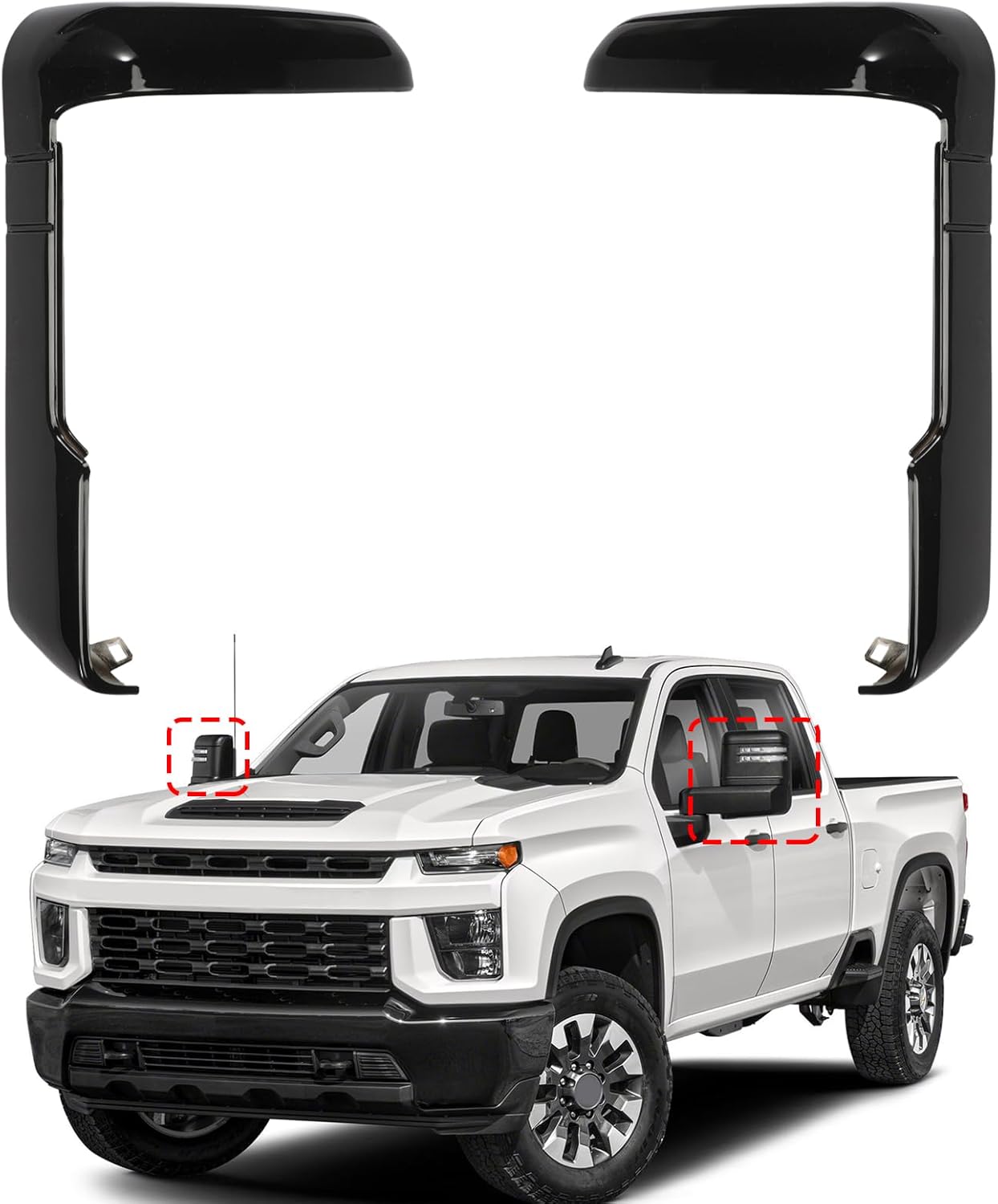 Black Tow Mirror Cover Fits Sierra/Silverado 2500HD 3500HD 2020 2021 2022 2023, Top and Side Mirror Housing Cover Trim (Clip-on), Replaces #84468904 84468910