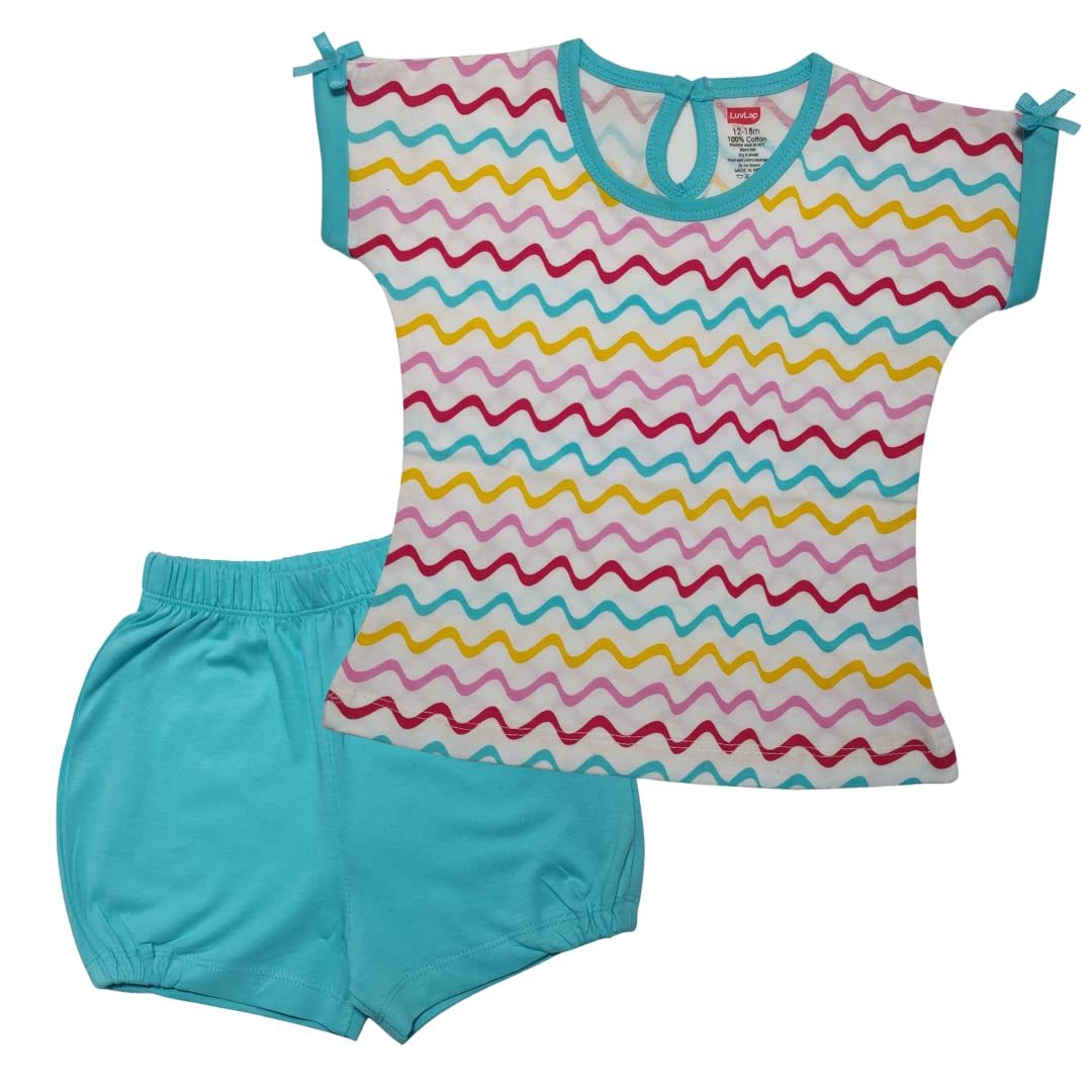 LuvLap Half Sleeve Girls Top & Shorts Sets, For Baby, Infants & Toddlers, Multicolour, 100% Cotton, Baby Girl Dress, Baby Girl Clothes, Kids Clothing, Pack Of 3, 6 to 12 months 2