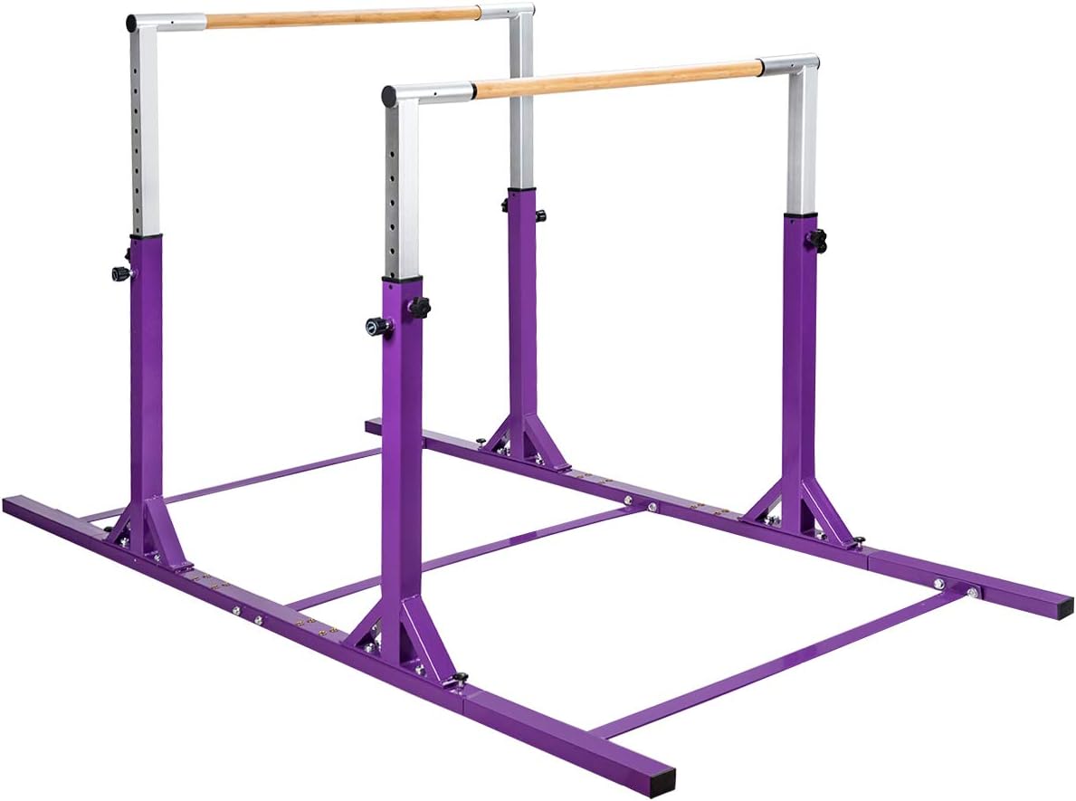 GOFLAME Double Horizontal Bars, Gymnastics Parallel Bars with Adjustable Height and Width, Junior Training Gym Bar for Kids, Ideal for Indoor Outdoor Use