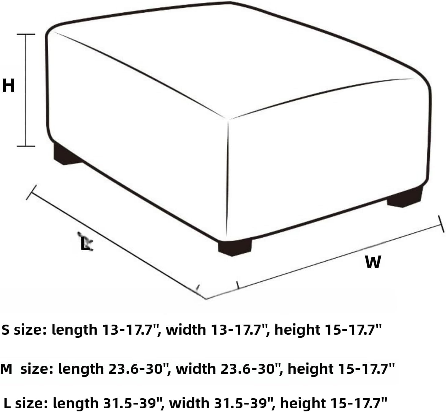 Light Blue Square Ottoman Cover, Jacquard Anti-Slip Slipcover for Modular Storage Pouf & Footrest Protector, Medium Size Dark Gray Large