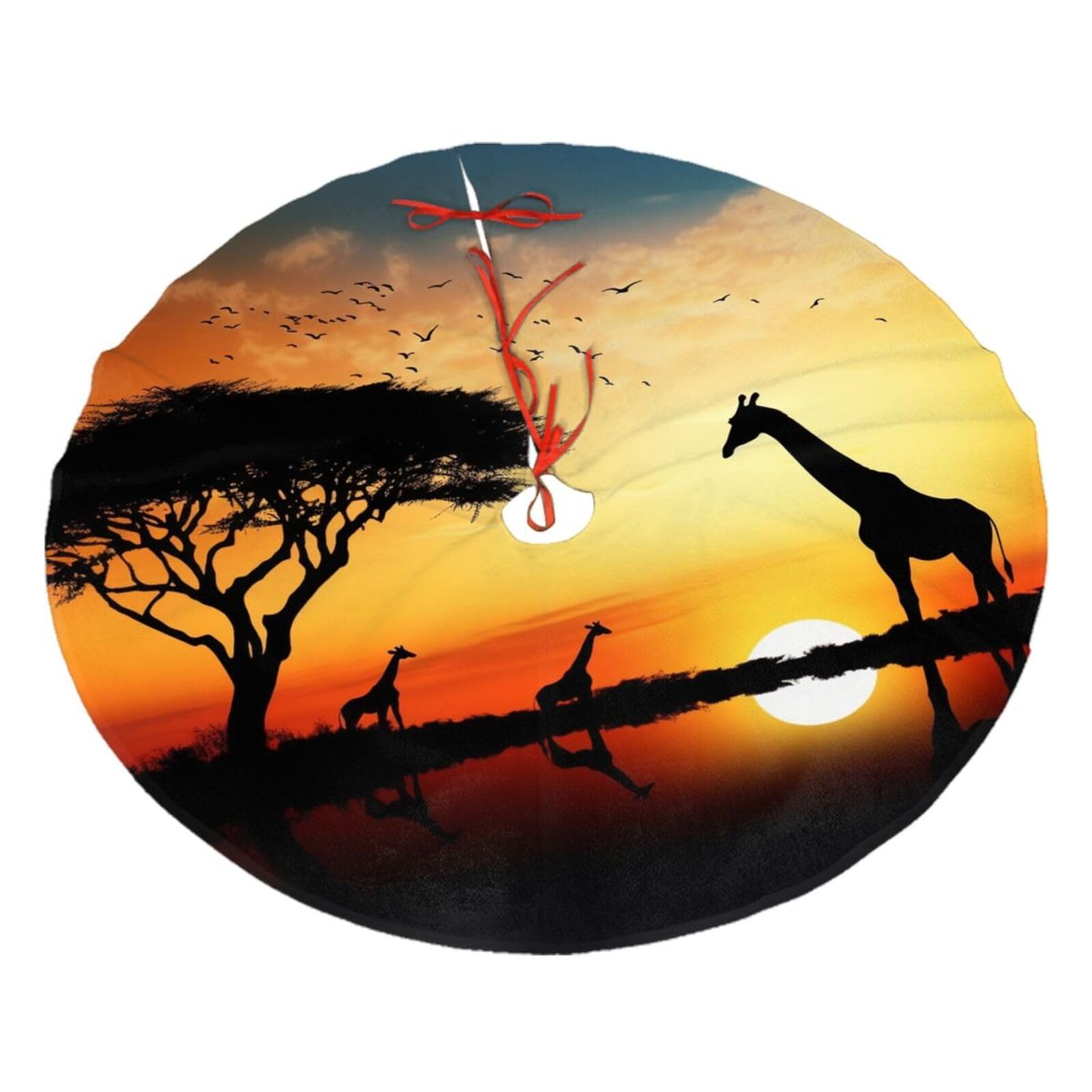Giraffe Sunset Christmas Tree Skirt 36",Soft Plush Xmas Tree Mat Christmas Tree Oranment for Merry Christmas Party Holiday Indoor Outdoor Decorations