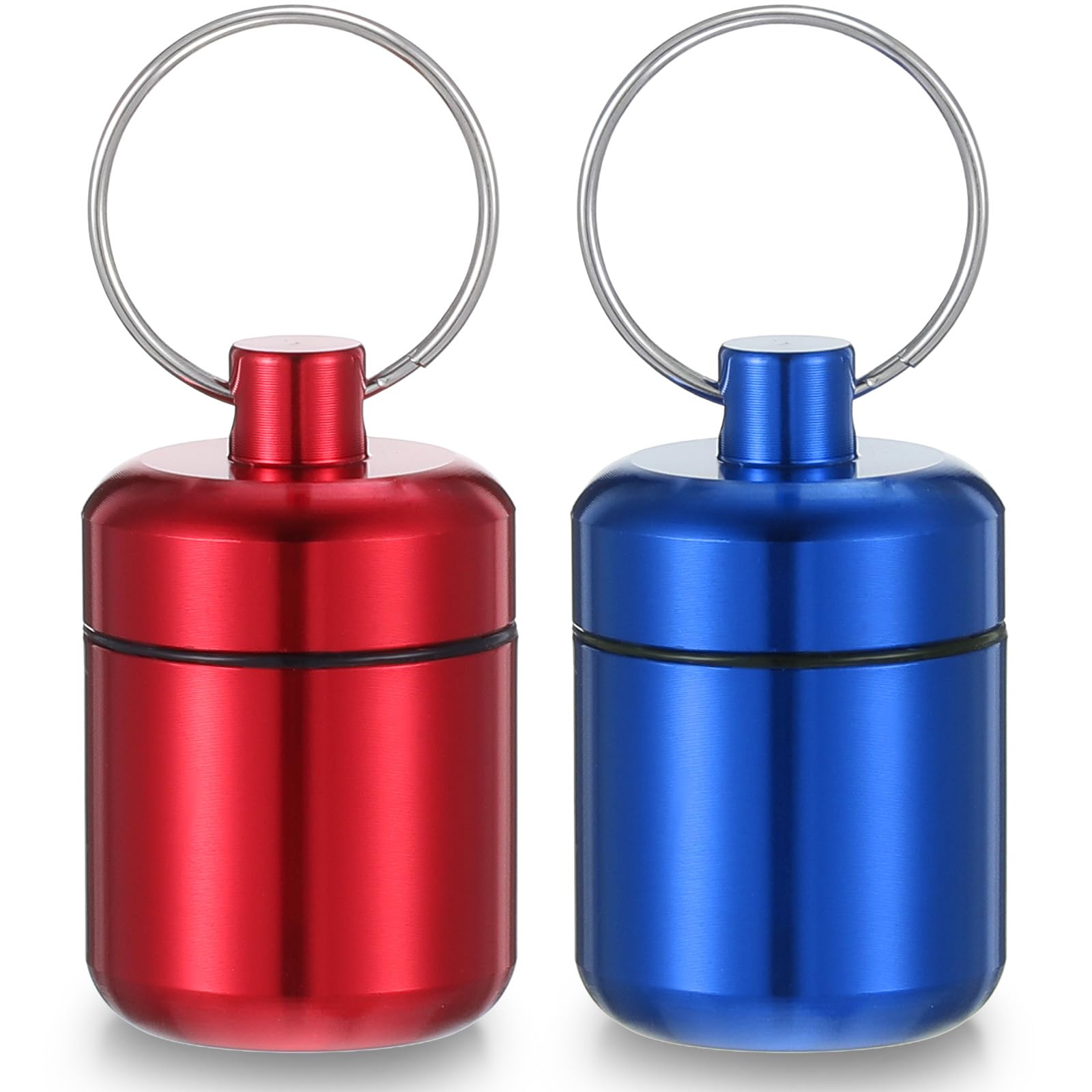 2 sztuki mini kasetka na tabletki z brelokiem, Φ 2,96 cm, wodoodporne, przenośna metalowa kasetka na tabletki, mini etui z brelokiem, pudełko na leki do przechowywania, kasetki