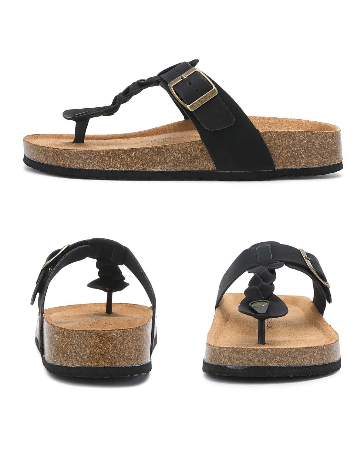 ARRIGO BELLO Tongs Femmes Chaussons Semelle Intérieure Liège Lanières Boucles Réglables Sandales d'été avec Soutien Voûte Plantaire Tailles EU 36-41