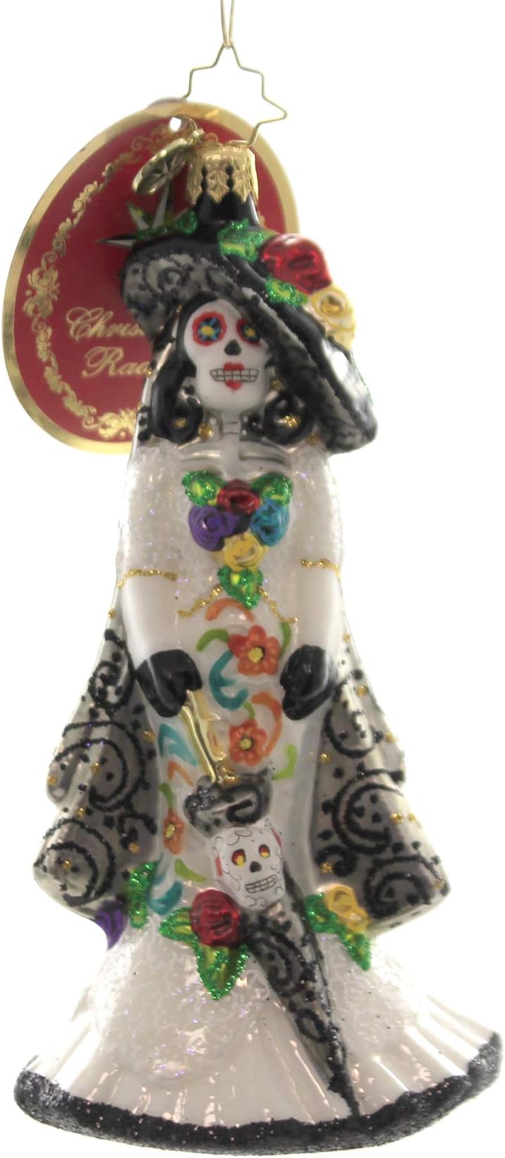 Christopher Radko Dia De Los Muertos Beautiful Bride Christmas Ornament, White, Black