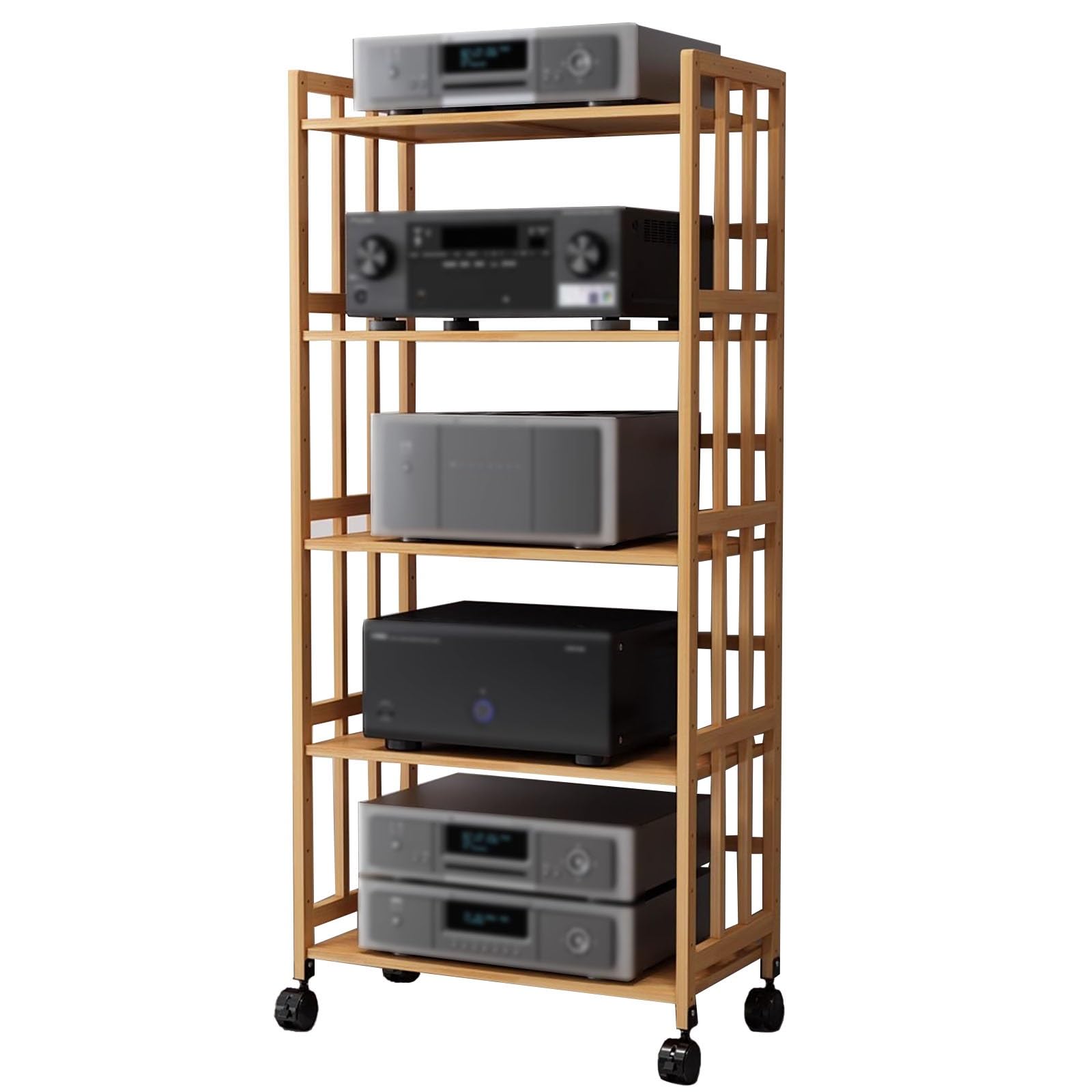 5 Tier Home Office Stereo Components Unit Cabinet, Freestanding Media Stand For Living Room, Modern Audio-Video Shelving, Open Electronics Equipment TV Accessories CD Record Player Shelf(W-60CM)