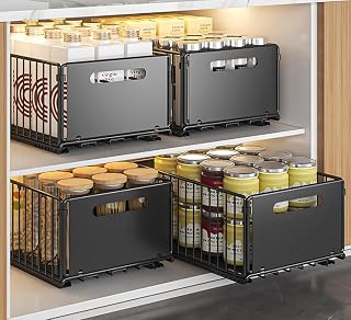 YunNasi Pull Out Cabinet Organizer, Black, 4Piece 9.8" W X15 D X7.5 H