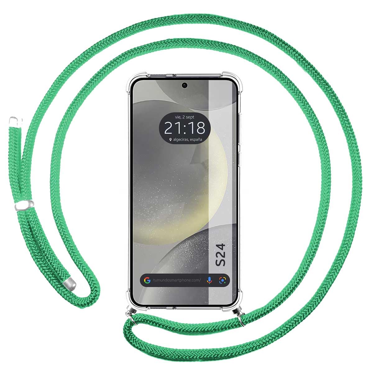 Tumundosmartphone Transparent Hanging Case for Samsung Galaxy S24 5G with Water Green Cord