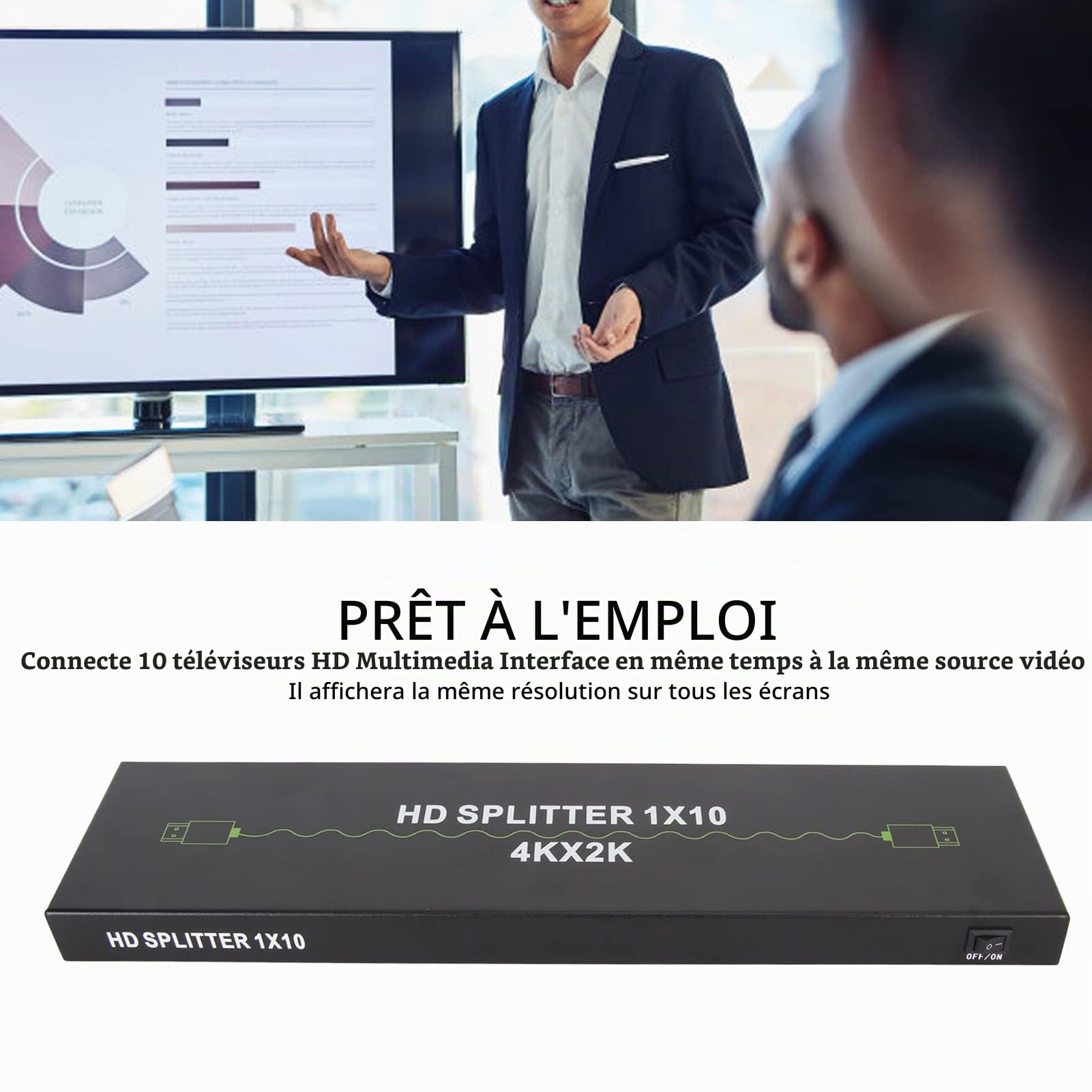 Commutateur HDMI 1 en 10 Sorties 4K UHD HDMI Switcher Splitter, 1x10 HDMI Switch Box Hub Support 4K 30Hz 3D 1080P, pour PS5 pour pour PS3 pour TV PC (Prise UE)