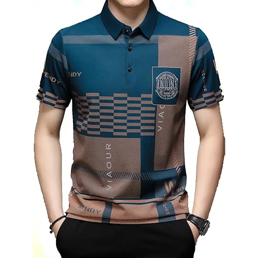 Mens Geometric Print Sports Collar T-shirt