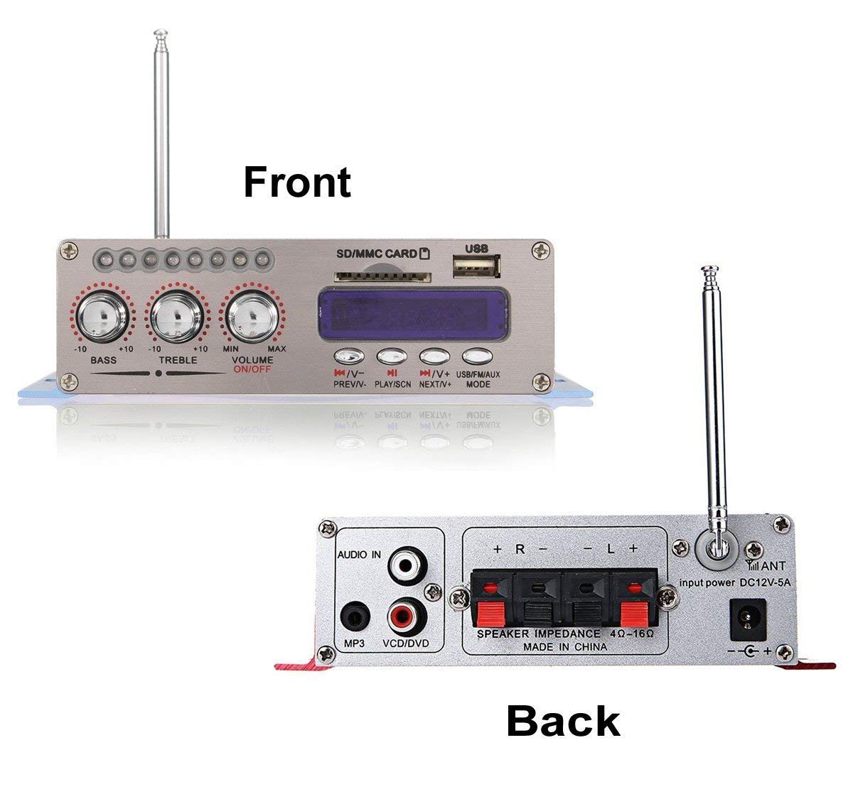 DollaTek 12V Mini 2-Canales Hi-Fi Amplificador de Audio estéreo Digital USB SD DVD FM Audio Estéreo Radio Altavoz MP3 Coche Bluetooth Pantalla Reproductor para Coche/Barco/Motocicleta - Azul
