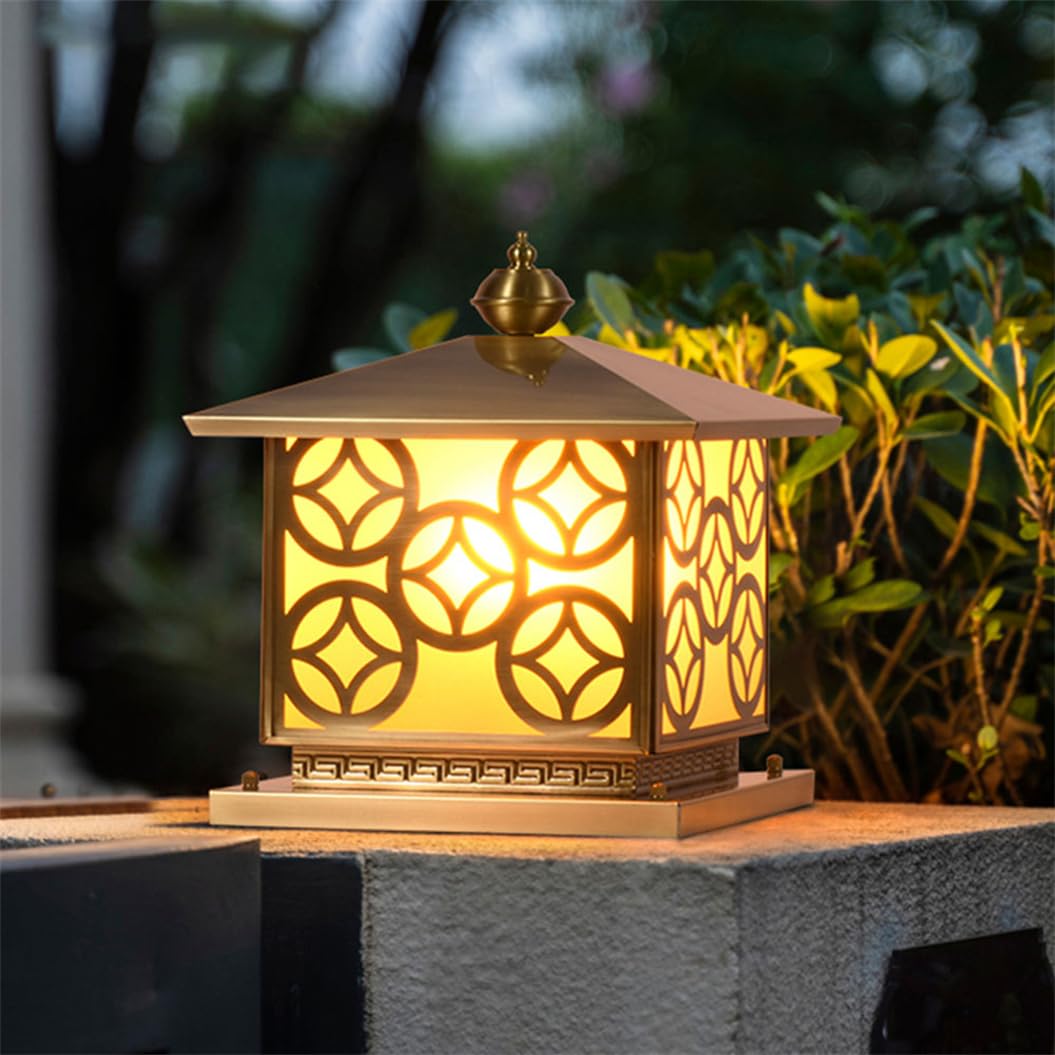 HCIPJQY European Farmhouse Outdoor Post Lights Large Coating Copper Pillar Light Contemporary Industrial Brass Wall Pillar Headlight Garden Fence Post Deck Column Pedestal Light