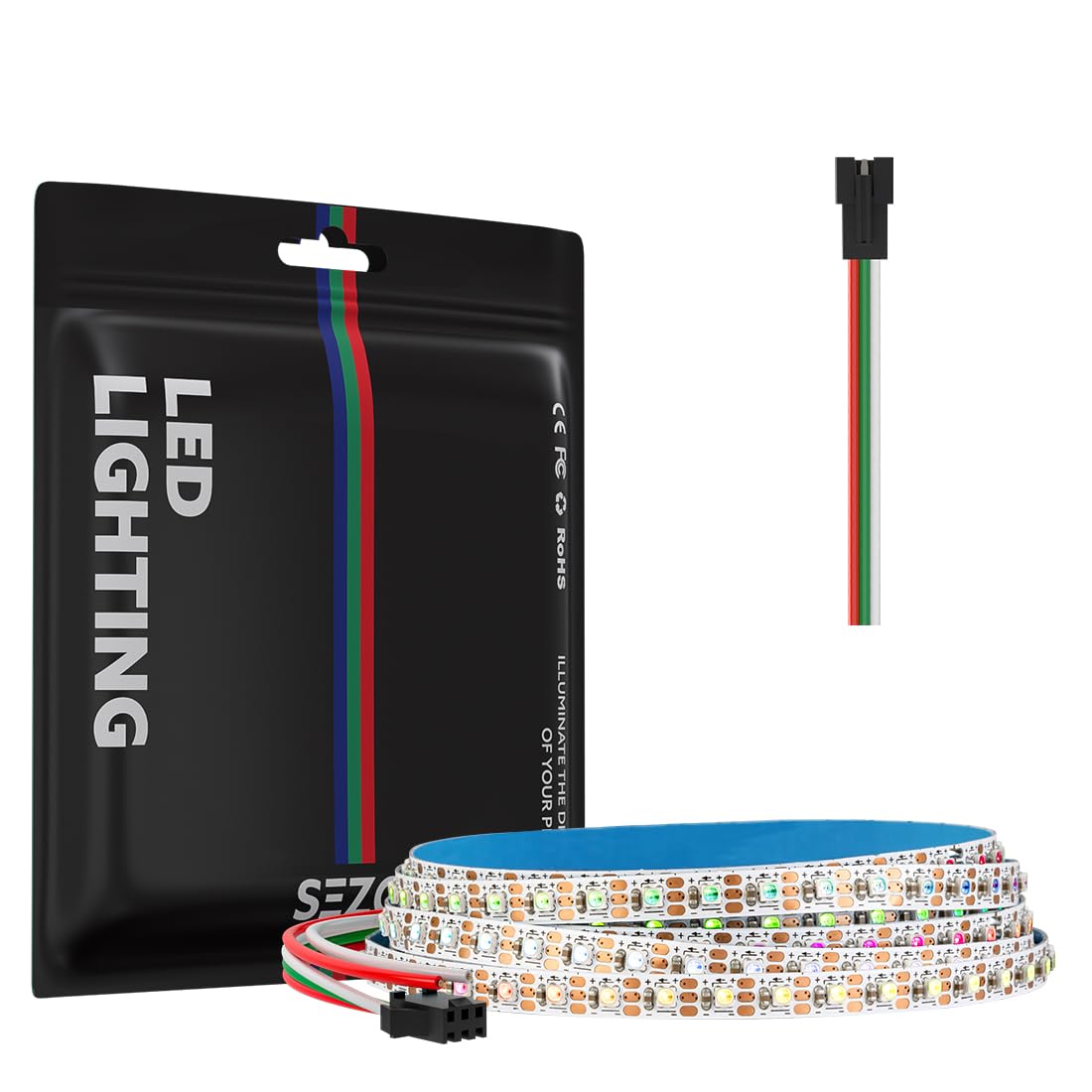SEZO WS2812B IC RGB LED Strip Lights 5mm Width Ultra Narrow Individually Addressable RGB LED 160 LEDs/m 3.3ft DC5V 2020SMD Dream Full Color Flexible Tape IP30 (No Adapter or Controller)