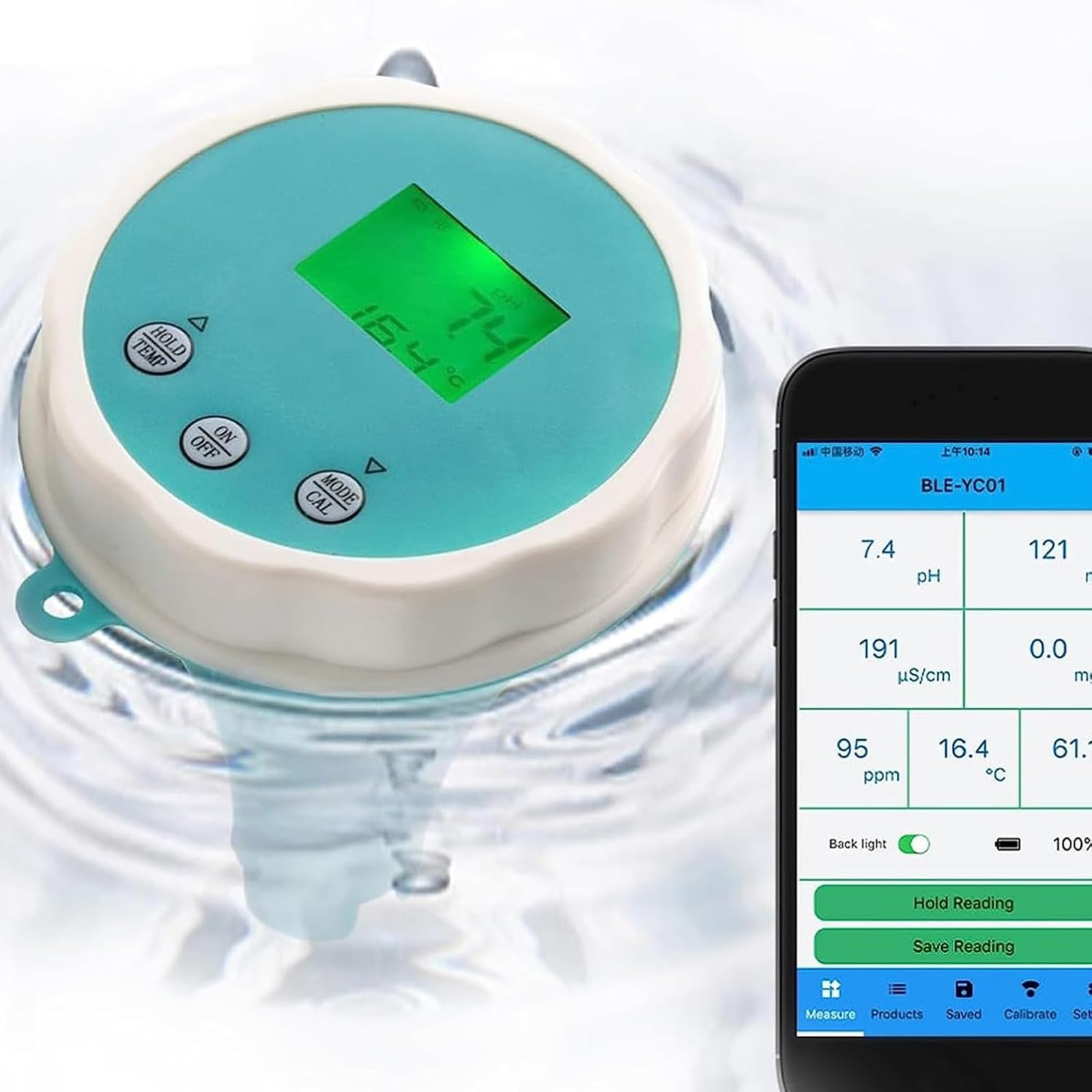 Detector Calidad Del Agua, Probador Calidad Del Agua Piscina Wimming, Medidor 6 En 1 Con Bluetooth, Medición Profesional PH, Redox, Cloro, EC Temperatura, Adecuado Para Agua Potable Casa, Hidroponía