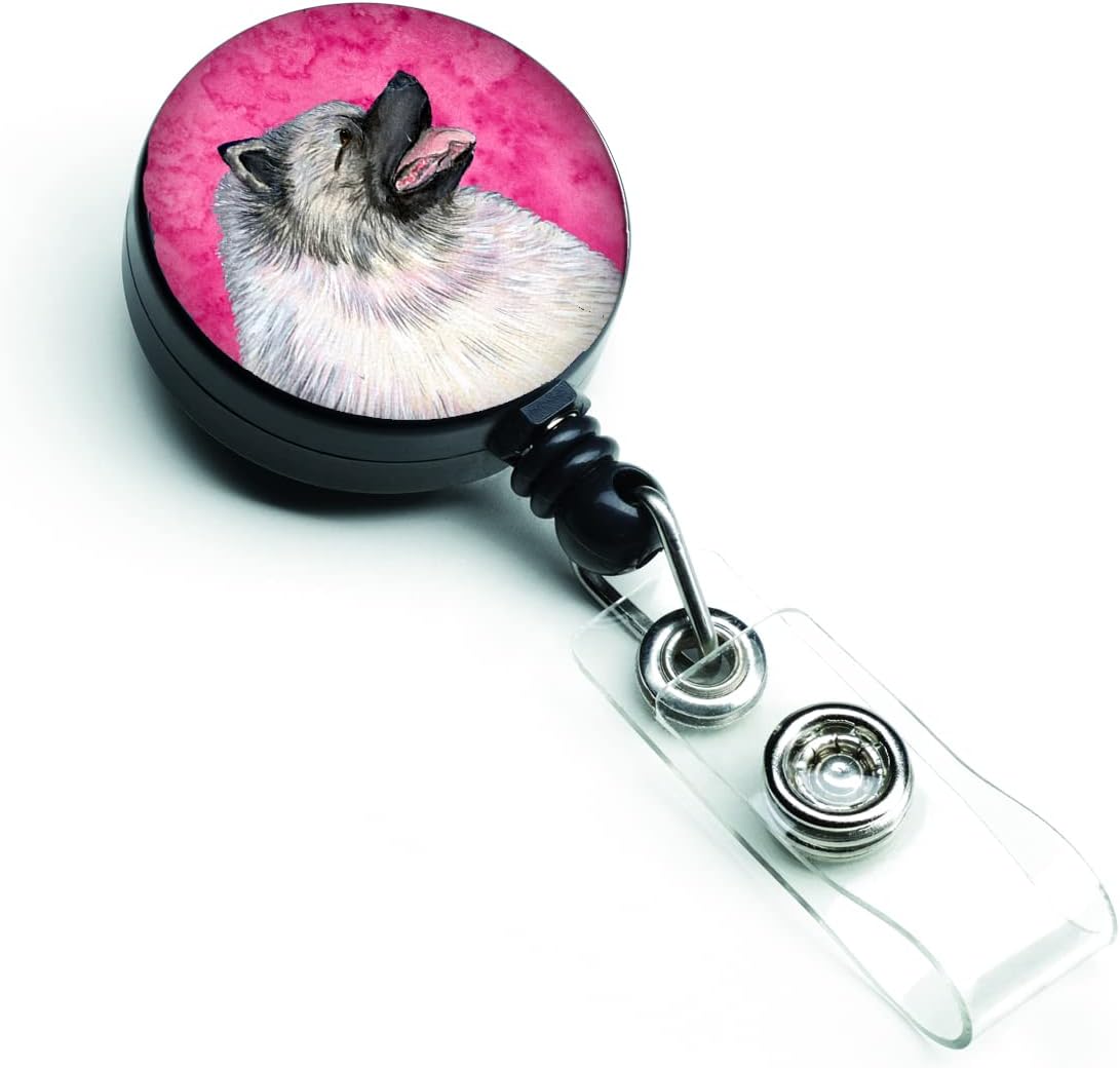 Caroline's Treasures SS4764-PK-BR Pink Keeshond Retractable Badge Reel for Nurses ID Badge Holder with Clip Retractable Employee Badge Holder, Belt Clip, Multicolor
