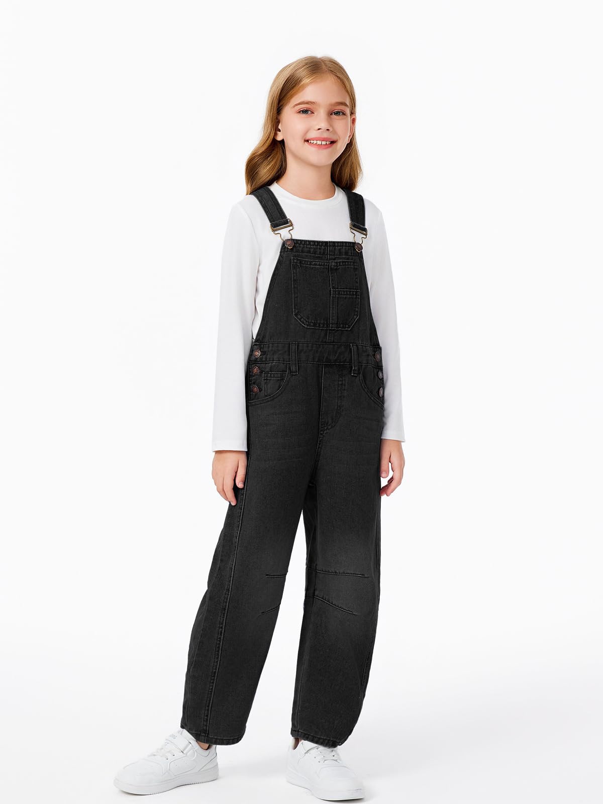 Haloumoning Combinaison en denim pour fille - Salopette en jean - Sans manches - Pantalon long - Combinaison décontractée - Coupe ample - Avec poches