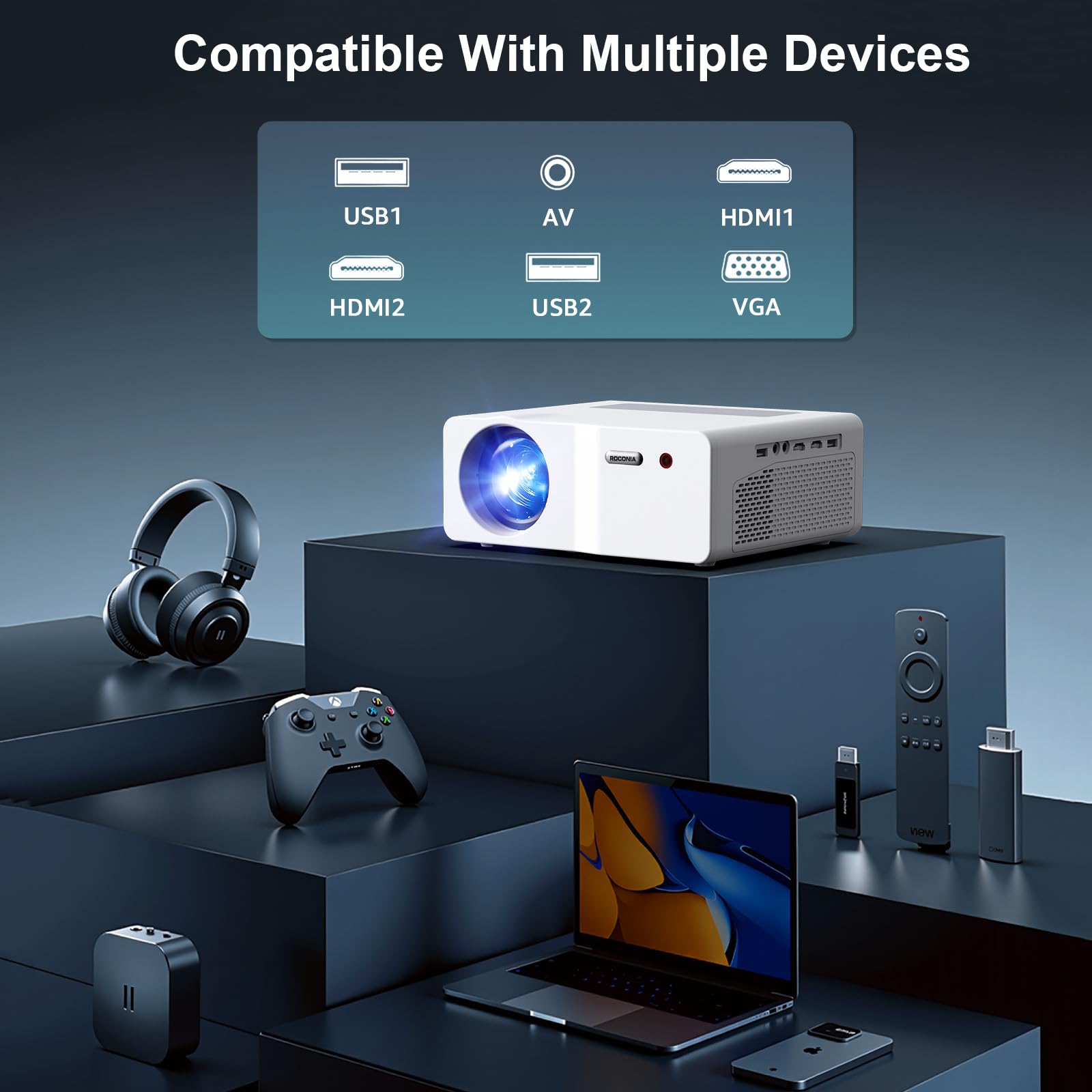 Native 1080P 5G WiFi Bluetooth Projector, FULL HD Portable Outdoor Movie Projector, 4K Supported, 450" Display Video Projector for Home Theater, Compatible with TV Stick Smartphone/HDMI/USB (White)