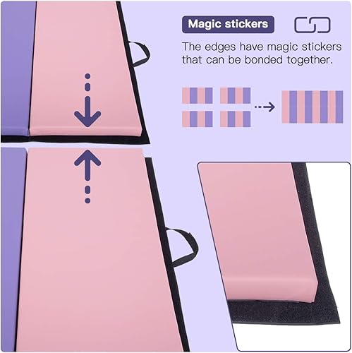 Vista 97 de Gymnastics Tumbling Mats Portable Gymnastics Mat Foldable Tumbling Mat 4'x8/2'x6' PU Leather Exercise Mat Yoga Mat with Carrying Handles for home