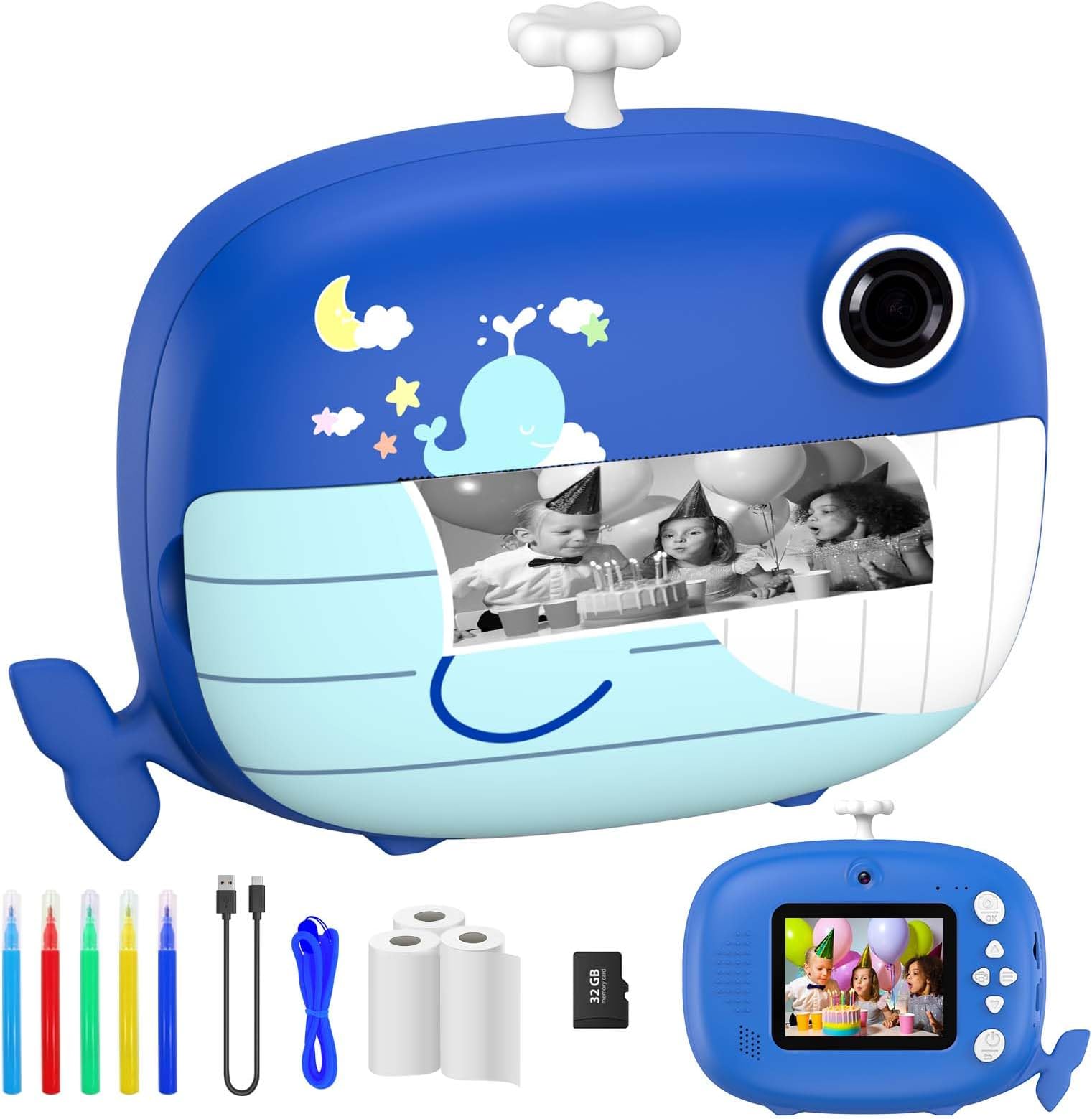 Fotocamera Istantanea Bambini Wholede: 12MP/1080p Con Stampa Termica E 32GB TF, Regalo 3-12 Anni