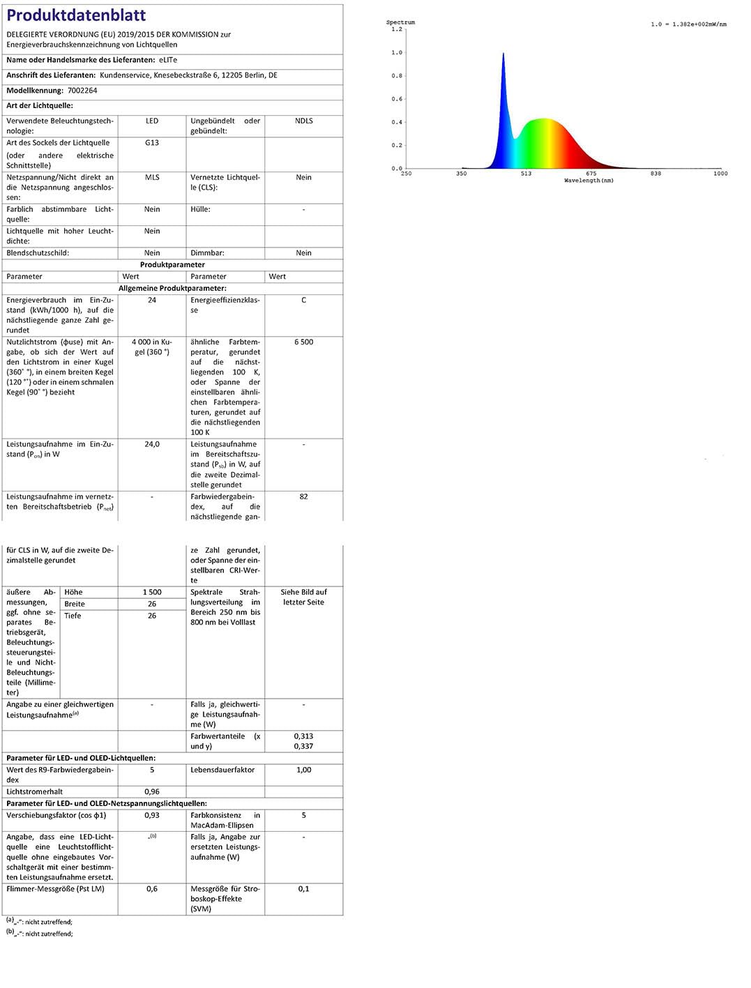 eLITe Halterung mit 2x LED Röhren T8 Glas 150cm 4000lm 6500K 24W