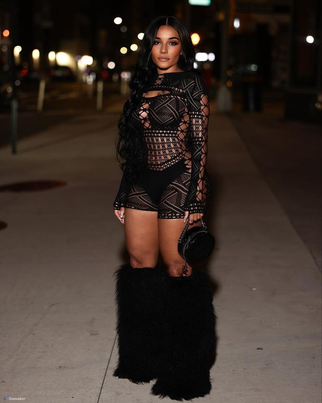 Women's Sexy Long Sleeve See Through Hollow Out Sheer Ultra Stretchy Mesh Bodysuit - Image 3