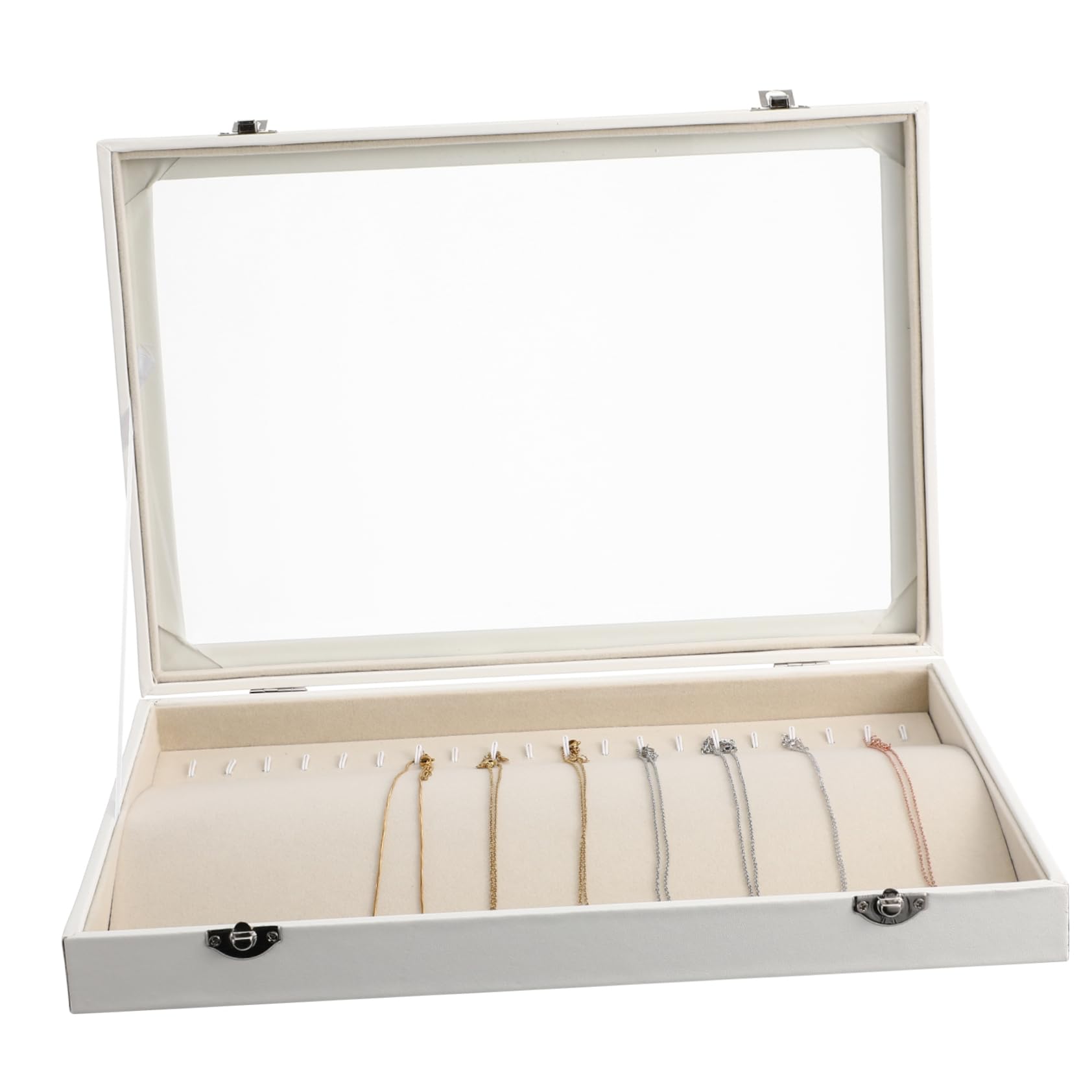 Didiseaon Caja Organizadora De Collares De Madera Tapa Transparente Expositor De Joyas Cerradura Organizador De Collares Para Mujer Almacenamiento Seguro Gran Capacidad Para Viaje y Hogar