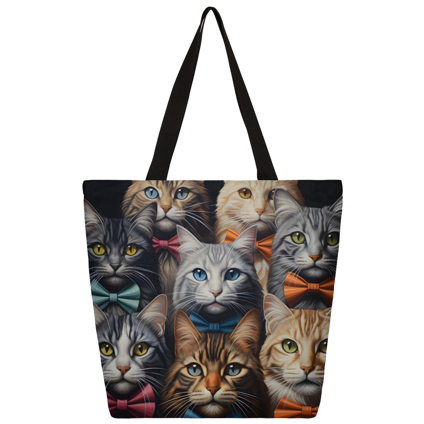 Mularoka Watercolour Cats Cute Large Capacity Canvas Tote Bag Stylish Handheld Shoulder Bag Reusable Shopping Bag for Work Travel Beach Trips Shopping