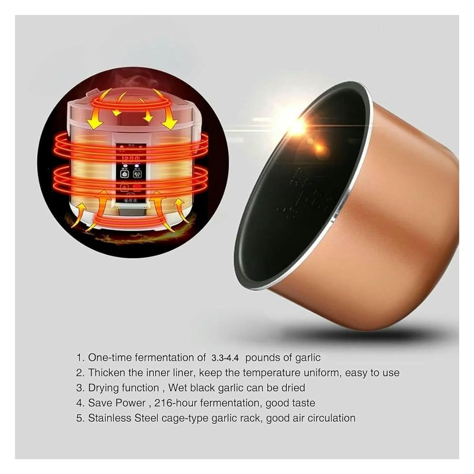 Fermentatore for aglio nero da 7,5 litri - Macchina for aglio a controllo intelligente completamente automatico for kimchi, natto e yogurt
