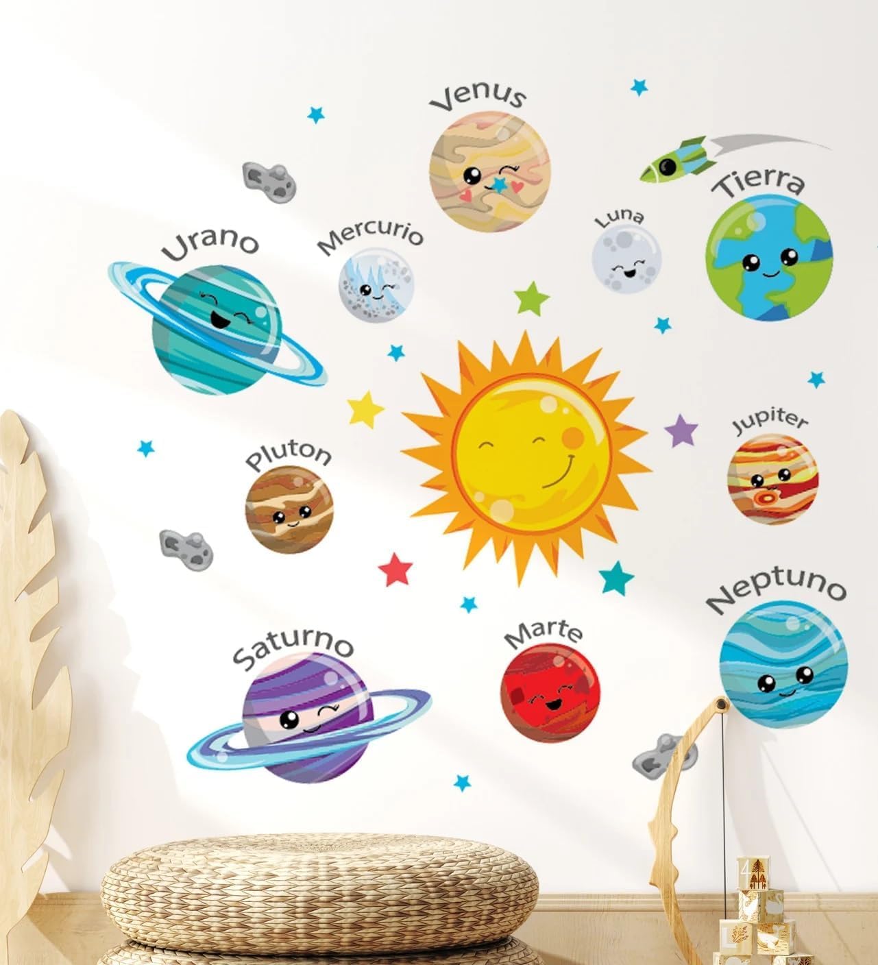 Planets Wall Sticker for Kids Room, Peel and Stick Planet Set Wall Decal for Nursery, Kids Wall Decor, Nursery Space Themed Decals, Solar System (Solar System Design 3 Large Size)
