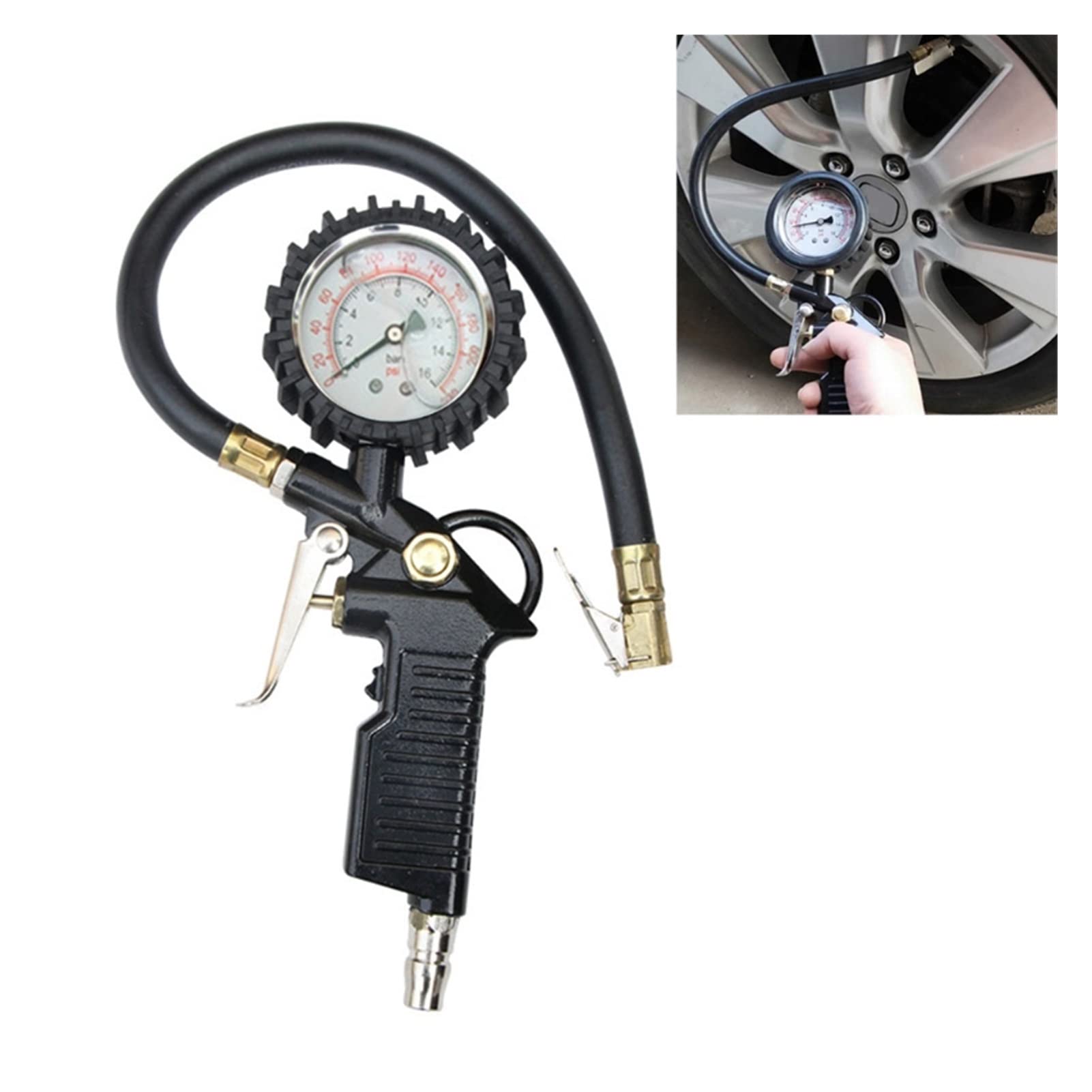 Contrôle de la Pression des pneus de Voiture, Manomètre de Pression des pneus Voiture, Outil gonflage, manomètre, 220PSl, poignée déclenchement autobloquante(B)