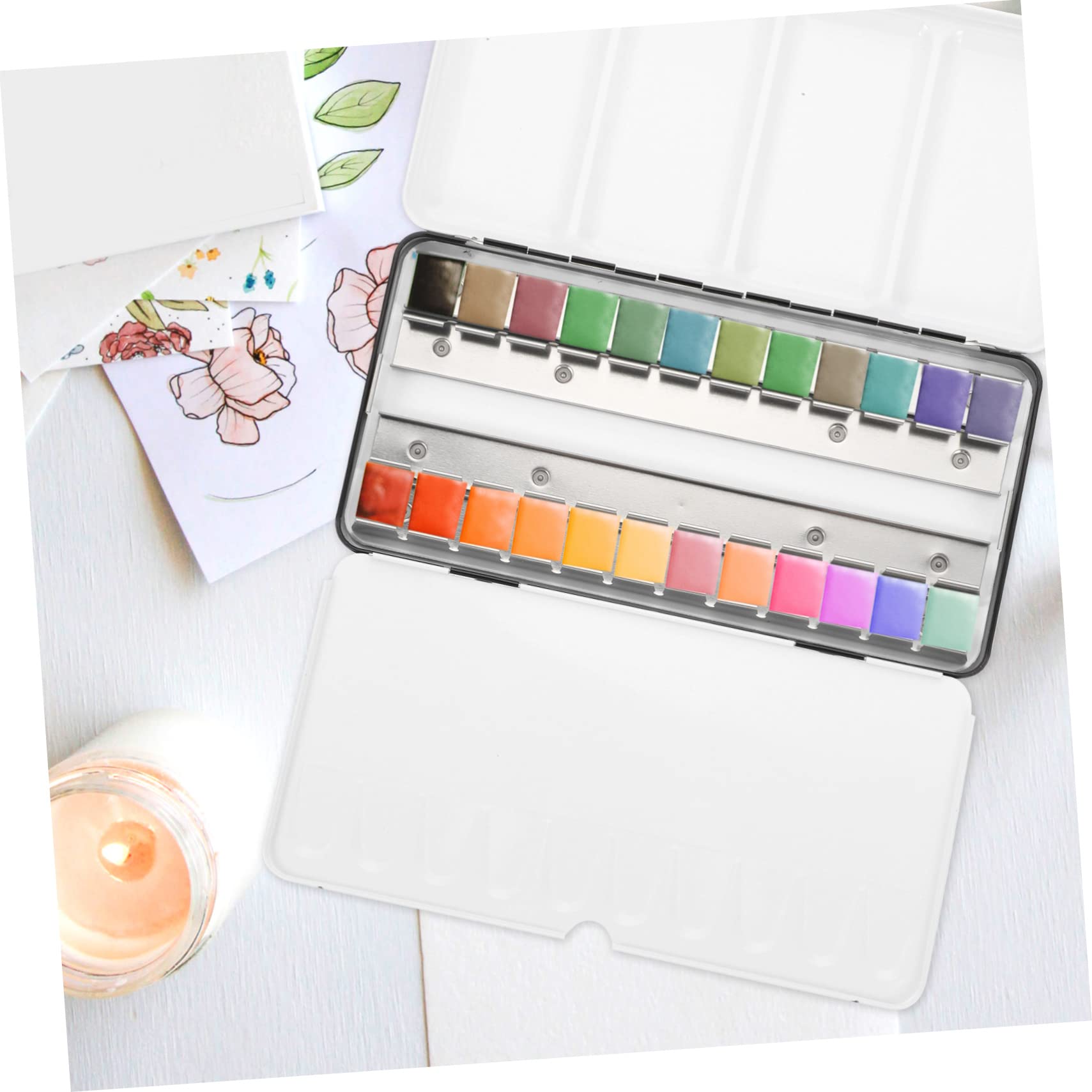 Caja Metálica Vacía para Acuarelas, Portátil y Reutilizable, Color Negro
