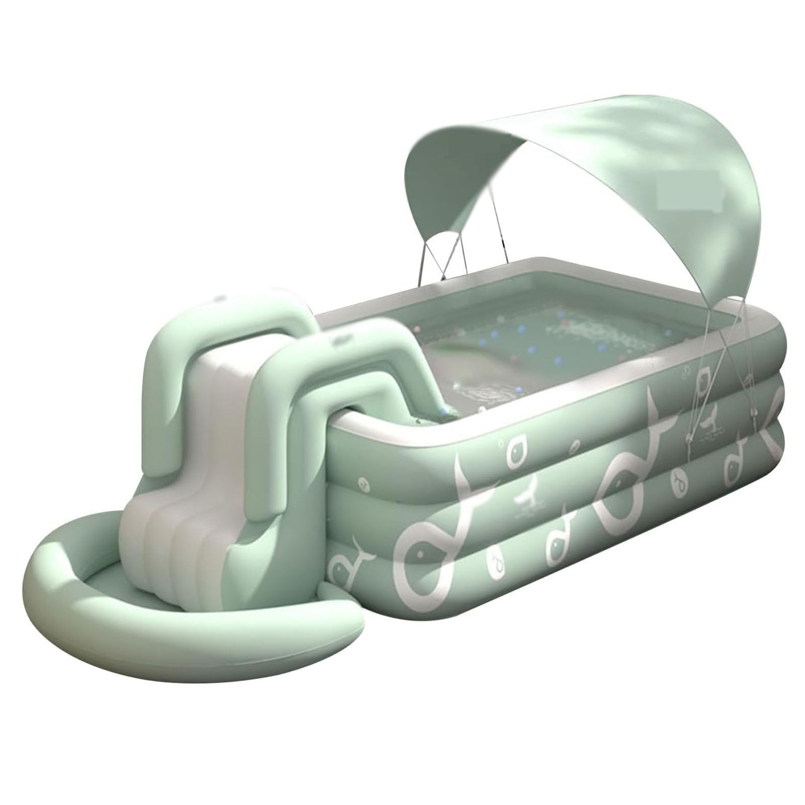 TUPOSTAR Piscina para Niños, Piscina Rectangular, Parque Acuático Infantil, Piscina Inflable De Verano, Piscina Hinchable con Sombrilla Y Tobogán Acuático,Verde,1.8m