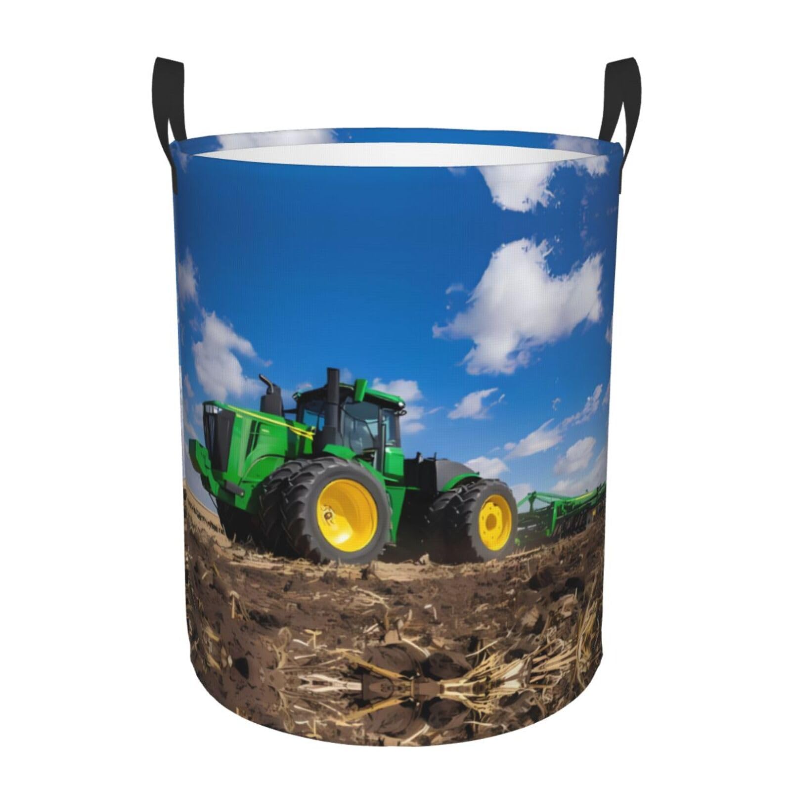 M Collapsible Tractor farm Print Circular Hamper Round