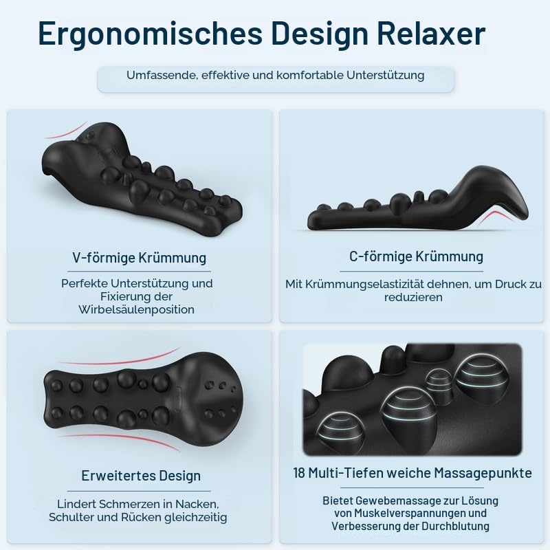 Nacken- und Schulter-Relaxer mit Massagepunkt des oberen Rückens, Halswirbel-Traktionsgerät Nackenstrecker für TMJ Schmerzlinderung und Halswirbelsäulenausrichtung, Chiropraktikkissen schwarz