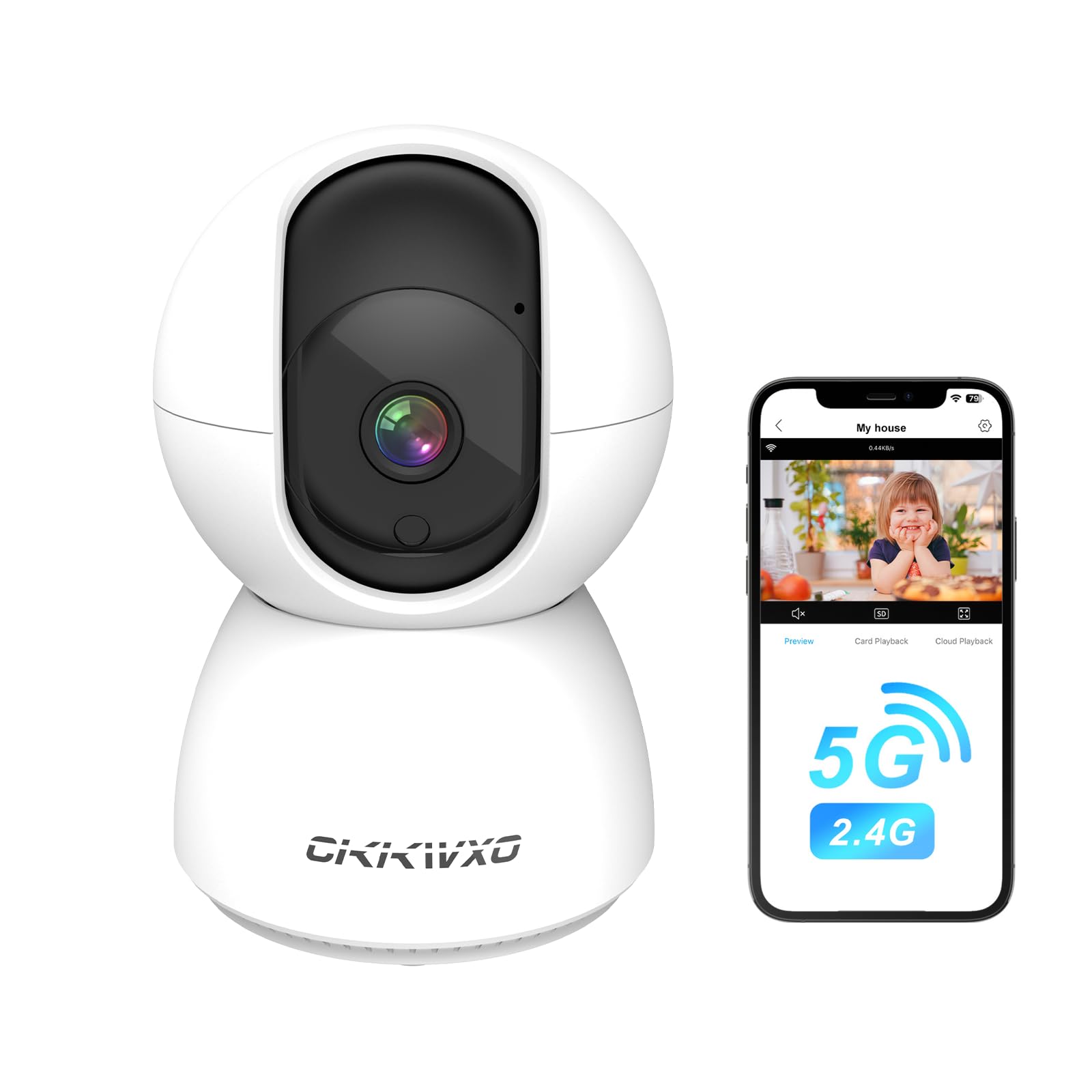 CiKiKWXO 2K (3MP) Camara Vigilancia WiFi Interior 2.4/5GHz Cámaras de Vigilancia con PTZ, Detección de Movimiento, Visión Nocturna, Audio Bidireccional, Alexa